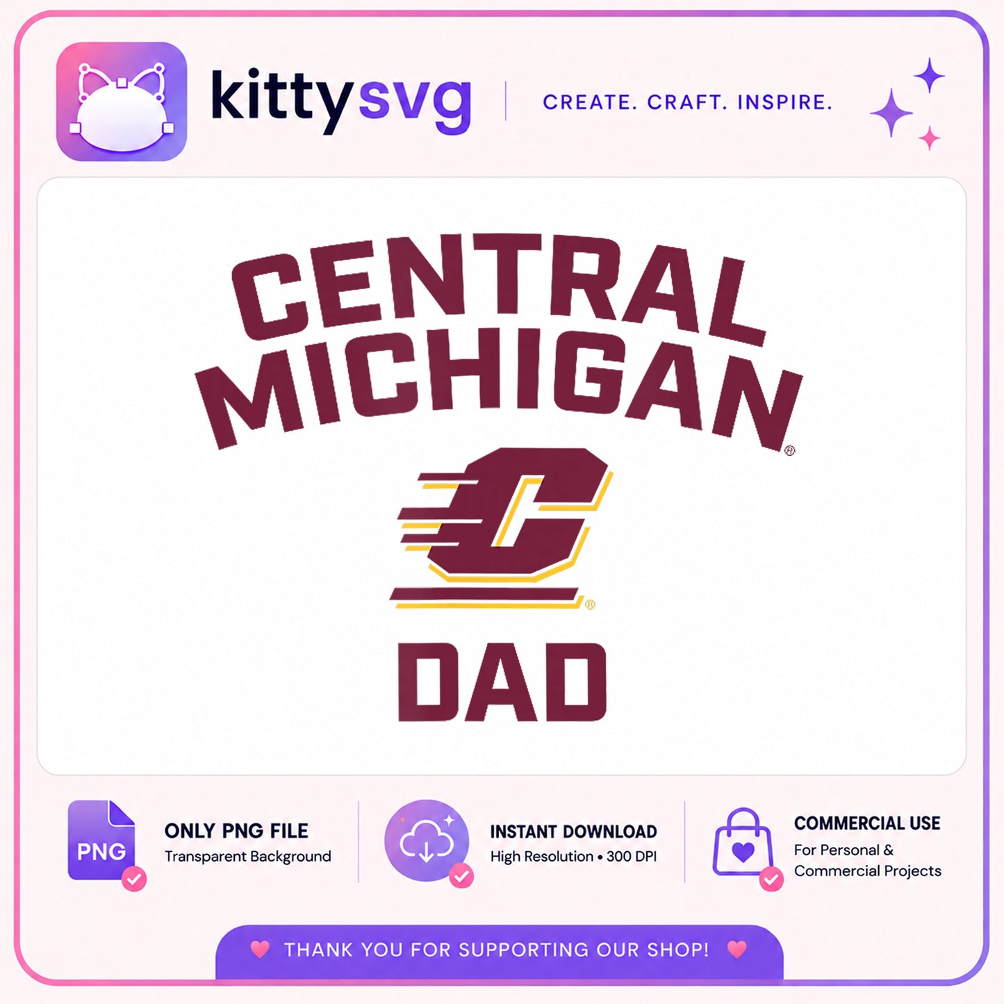 Central Michigan Dad PNG, CMU Chippewas Dad, College Dad PNG