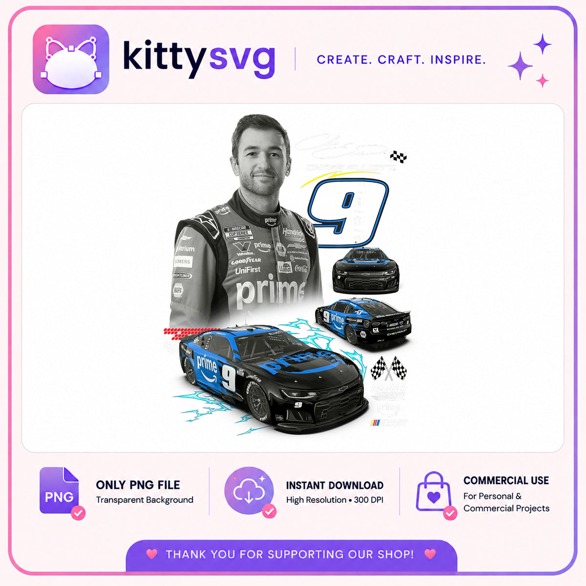 Chase Elliott Number 9 NASCAR PNG, Racing Car PNG, Driver PNG