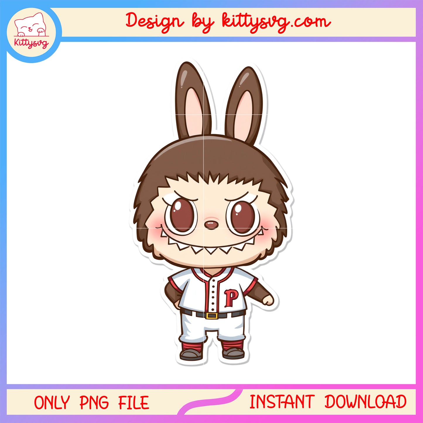 Chestnut cocoa labubu baseball costume design png, labubu clothing png