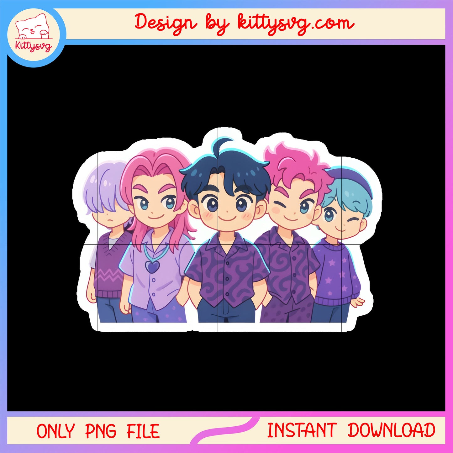 Chibi saja boys kpop group sticker design png, the saja boys png