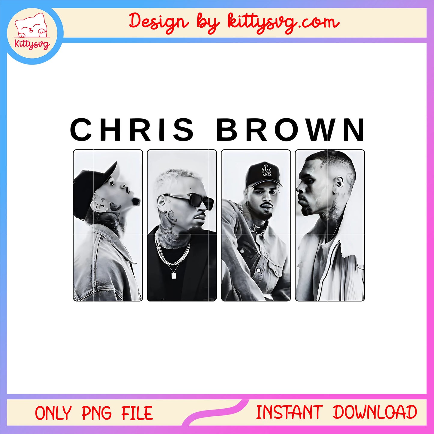 Chris brown frame black white design png, american singer png