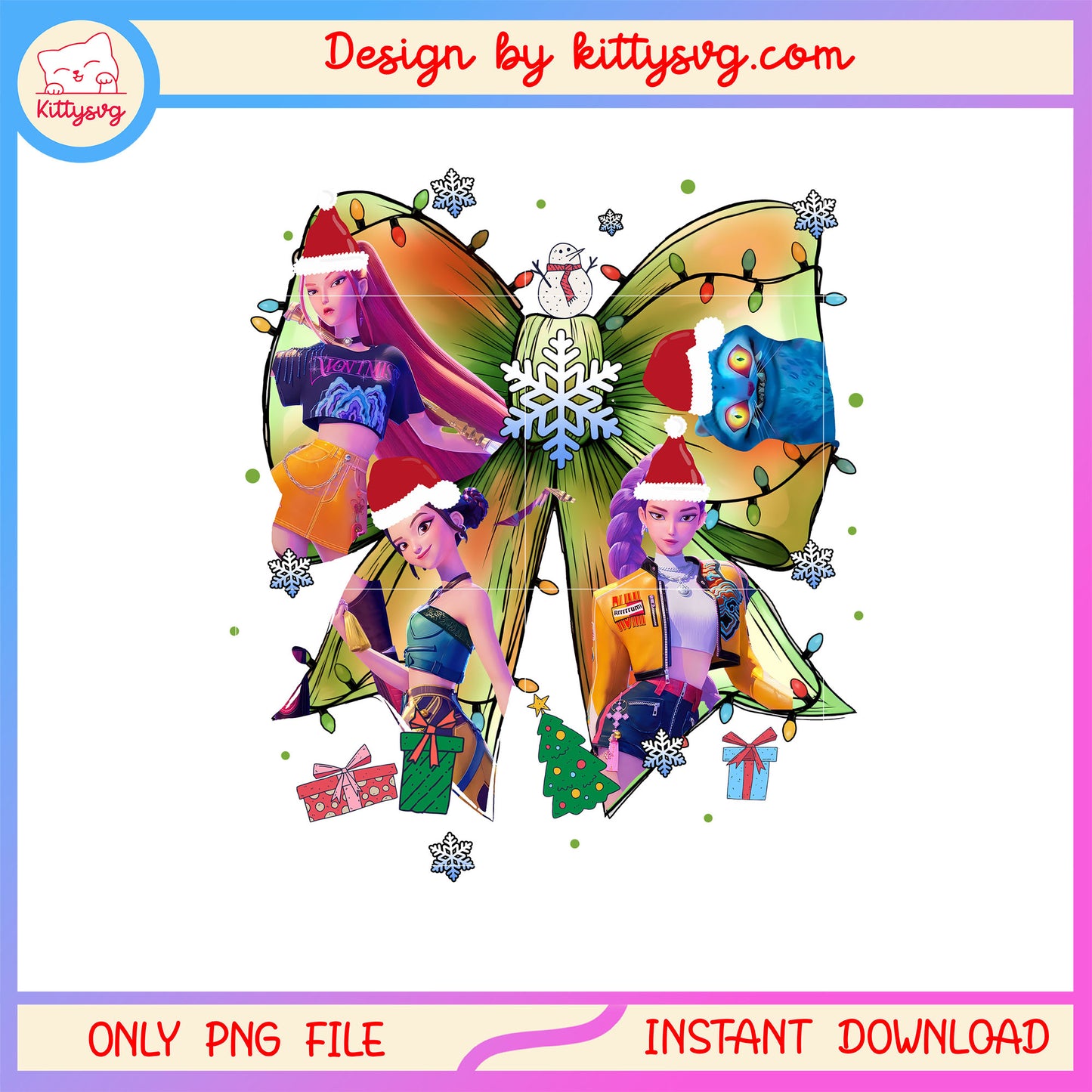 Christmas coquette huntris kpop design png, kpop huntrix png