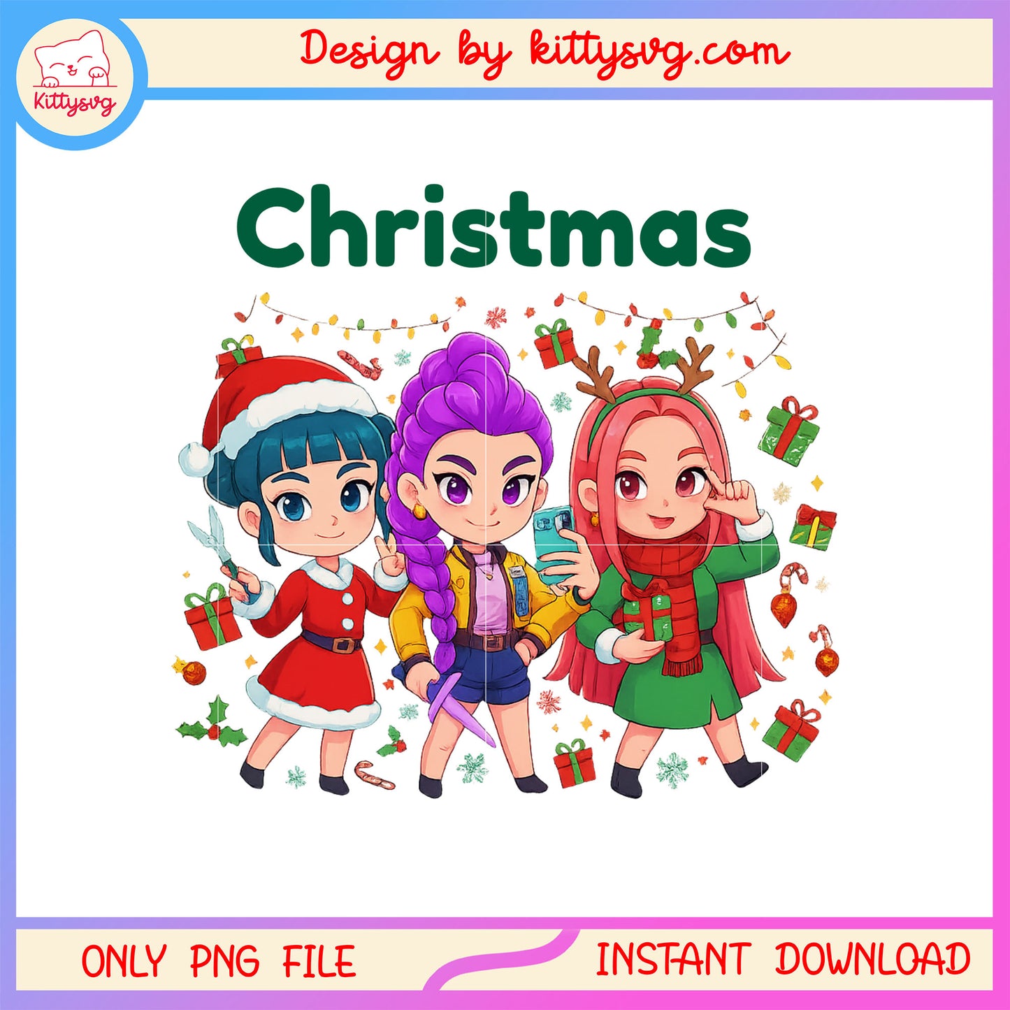 Christmas cute huntrix girls kpop clipart png, demon hunters png
