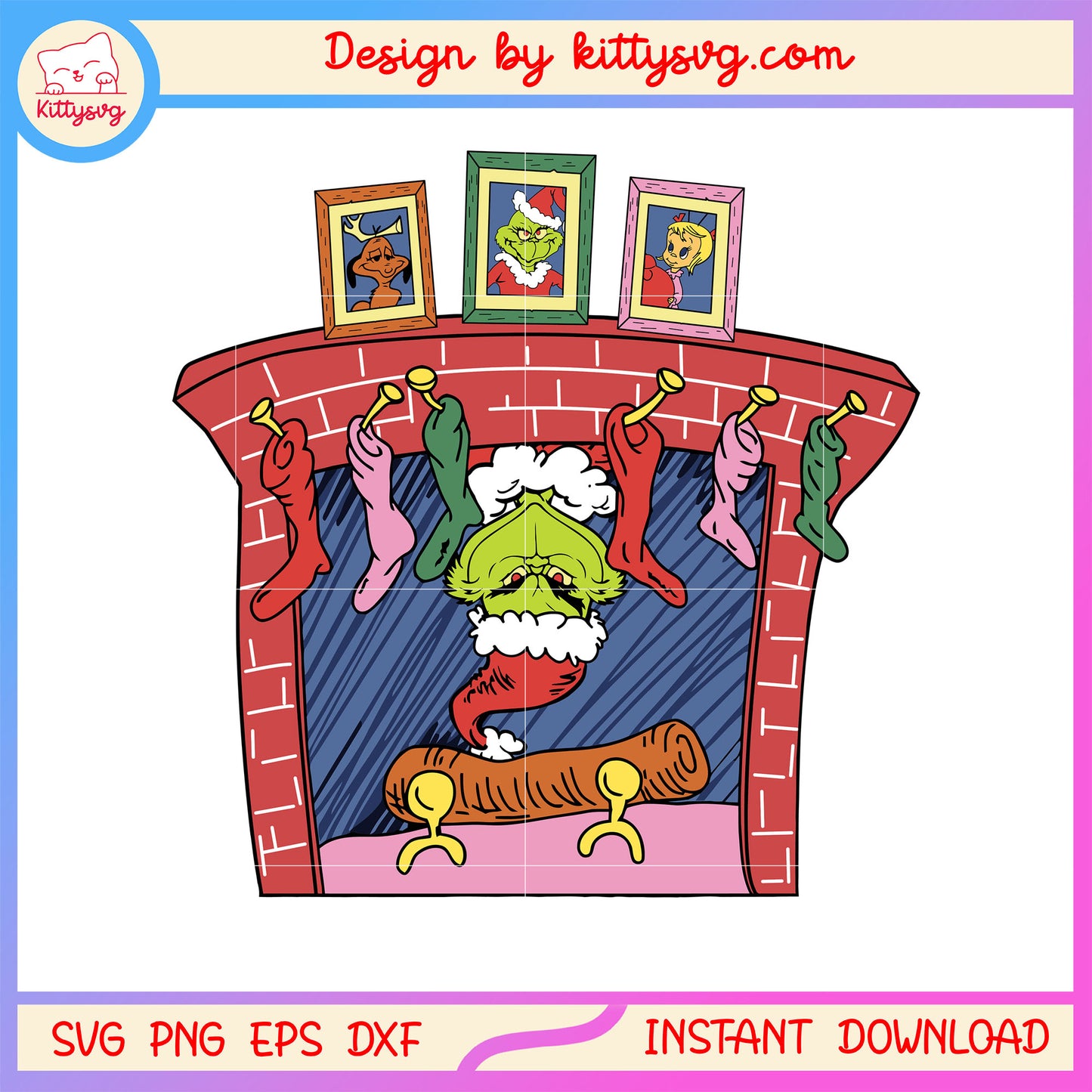 Christmas fireplace grinch design svg, christmas art clip svg