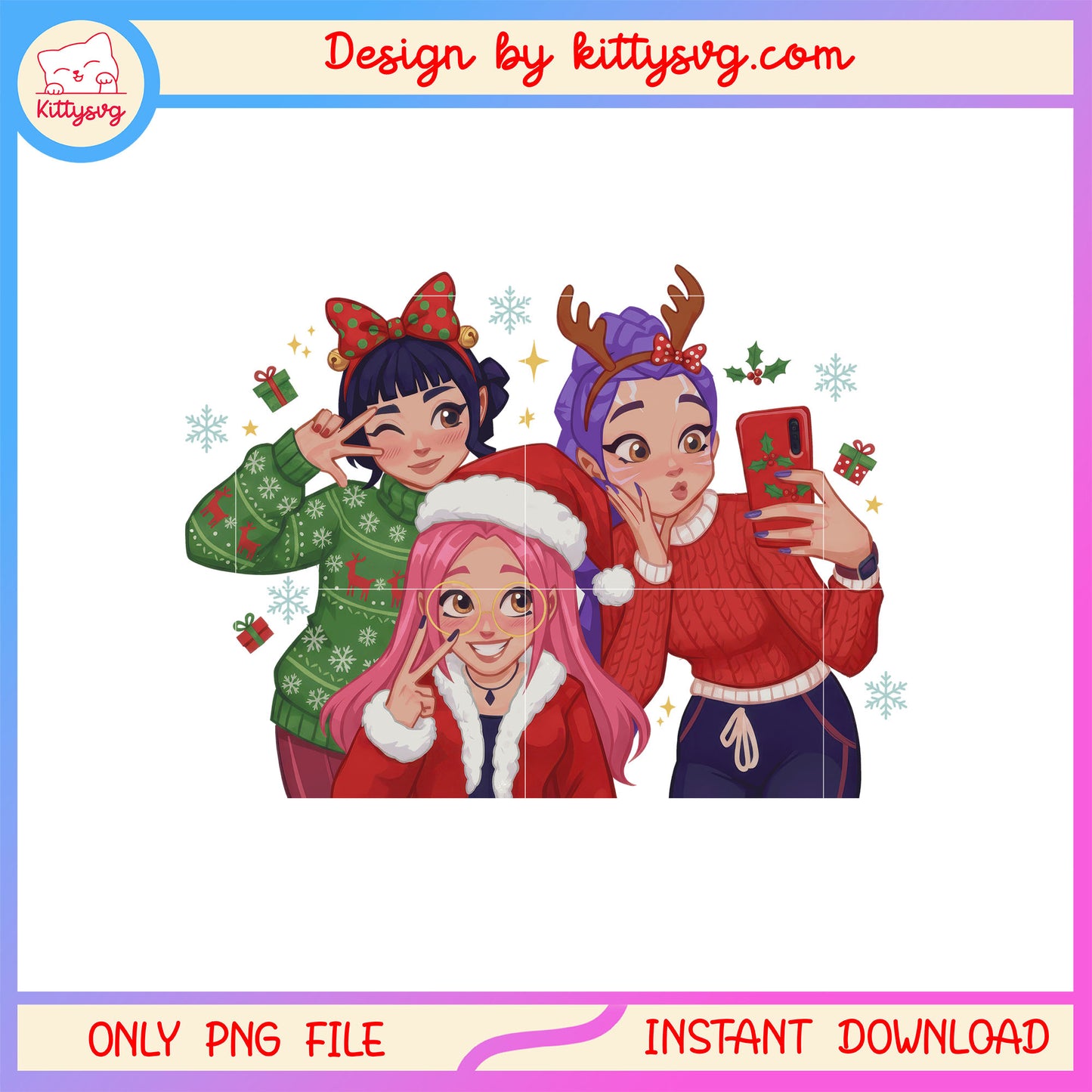 Christmas funny huntrix kpop selfie design png, huntrix kpop png