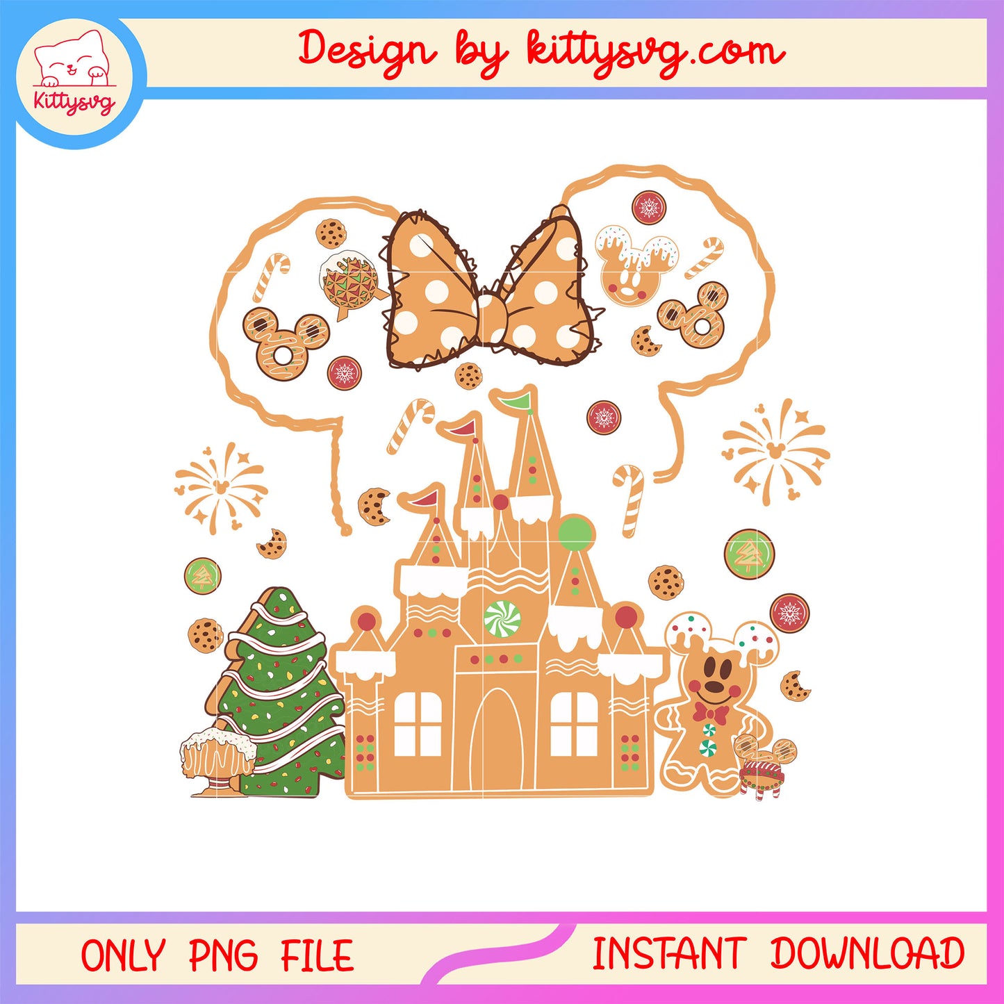 Christmas gingerbread castle minnie disney png, christmas season png