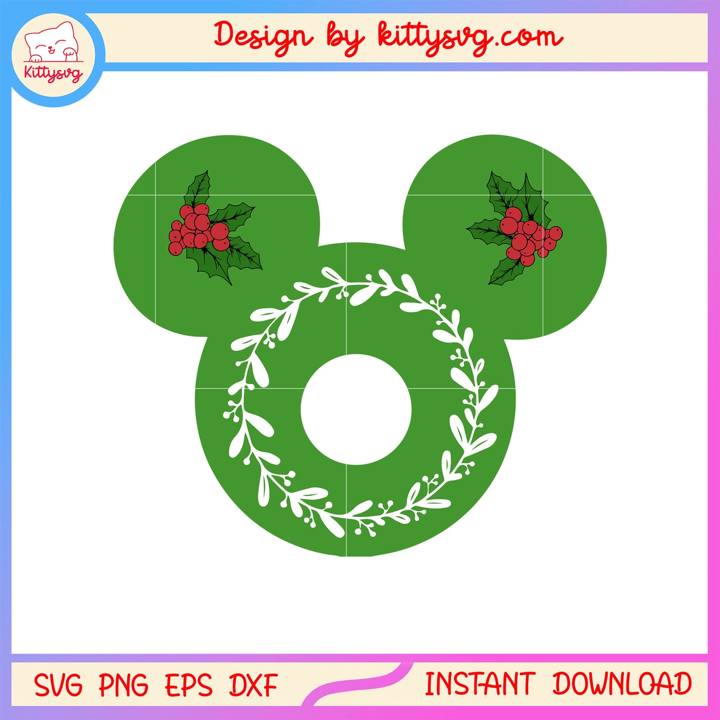 Christmas green wreath disney mickey head svg, christmas cute pics svg