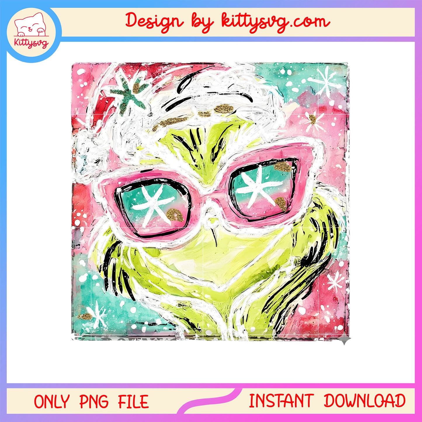 Christmas grinch glasses face painting png, grinch christmas decor png