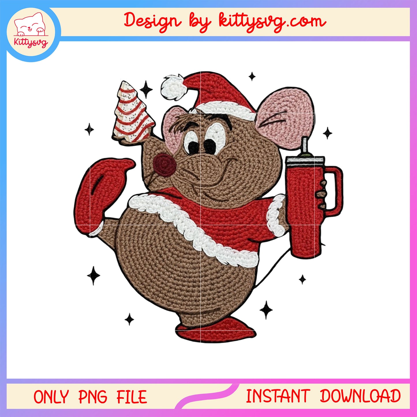 Christmas gus cartoon mouse patchwork png, gus gus the mouse png