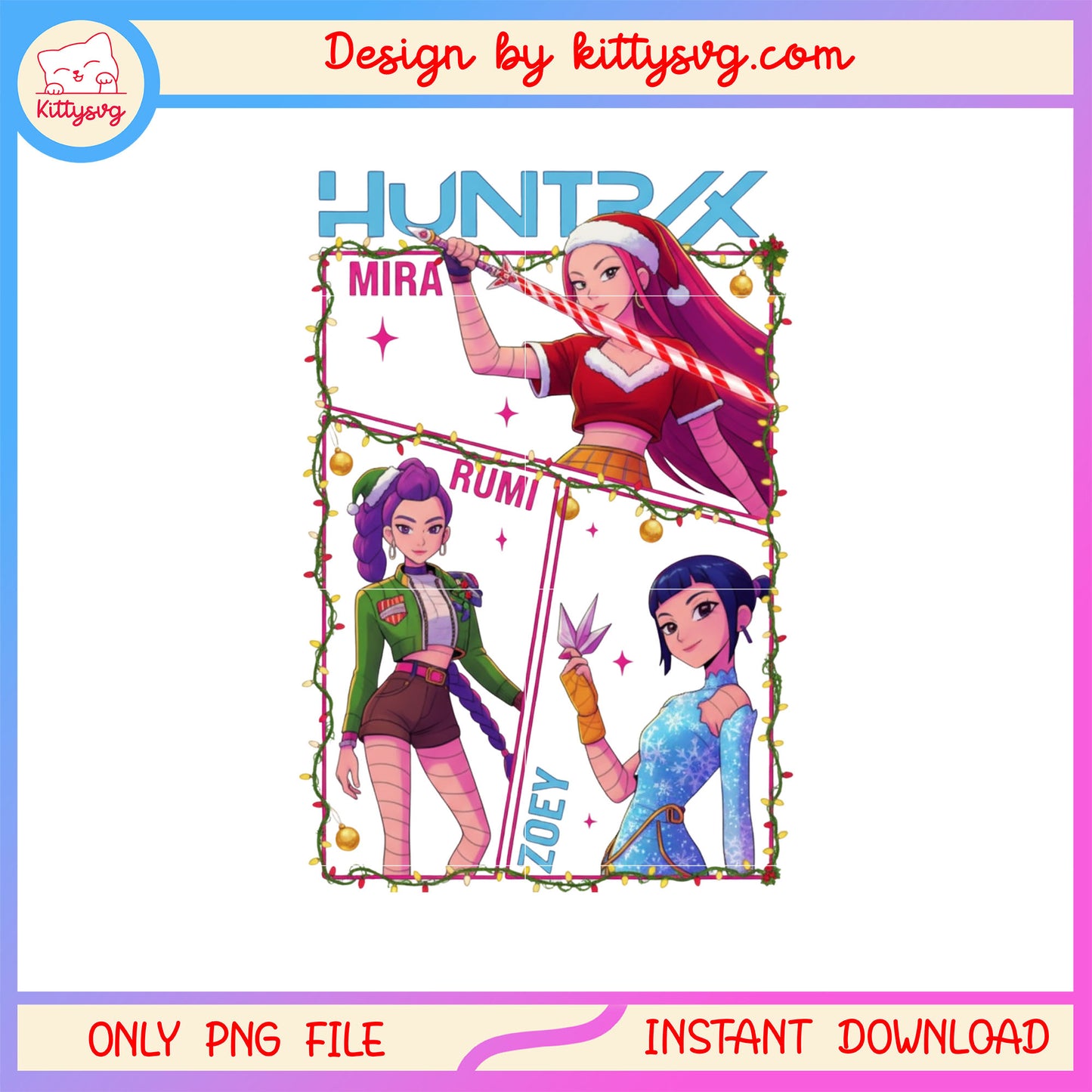 Christmas huntrix members kpop demon hunters png, huntrix hunters png