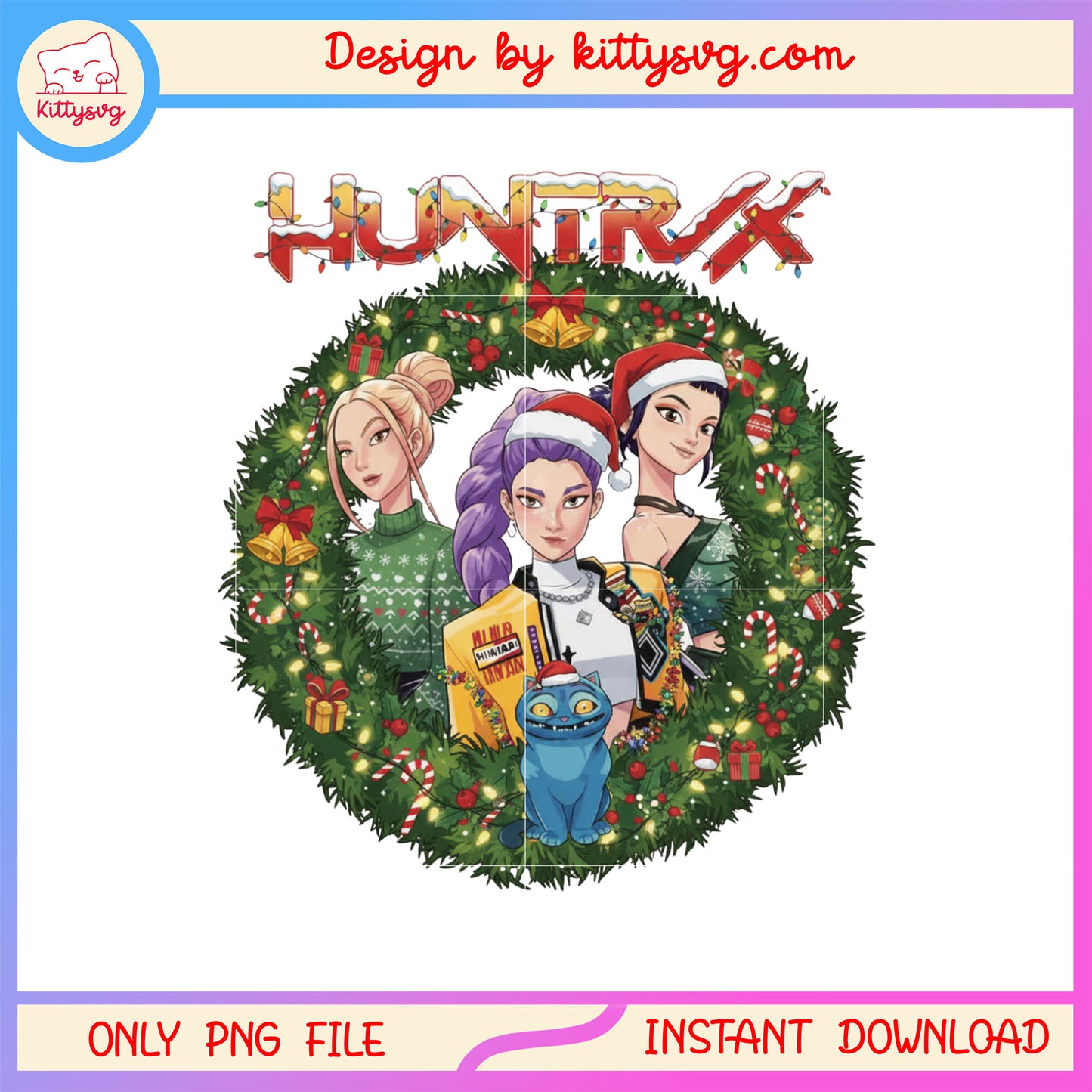 Christmas kpop huntrix circle wreath png, huntrix demon hunters png