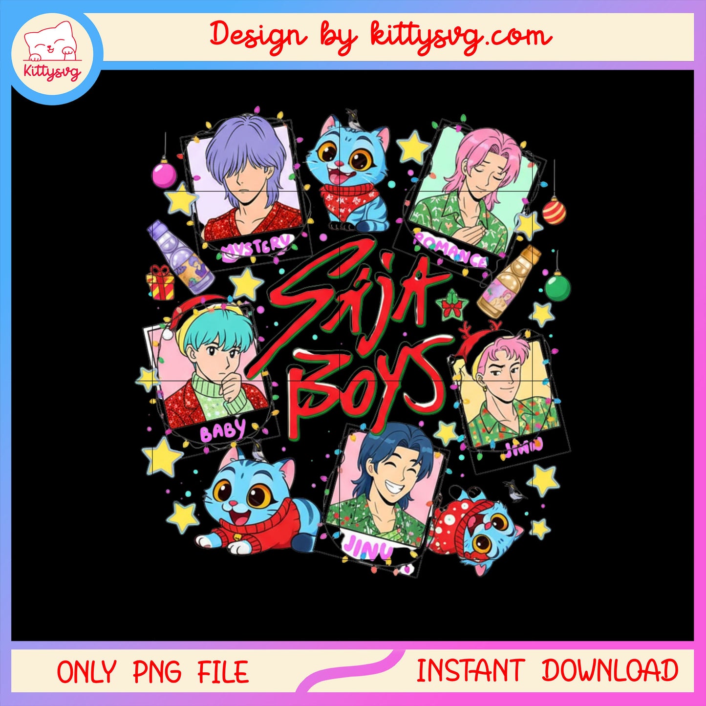 Christmas kpop saja boys name card png, saja boys demons png