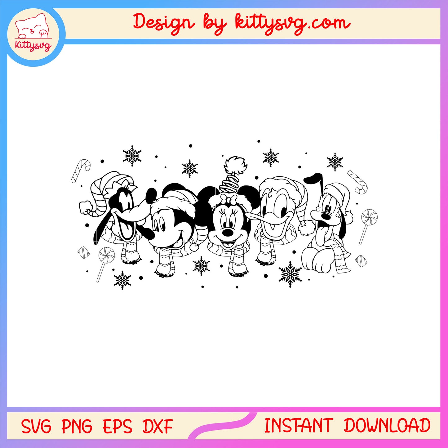 Christmas mickey friends face black white svg, disney world svg