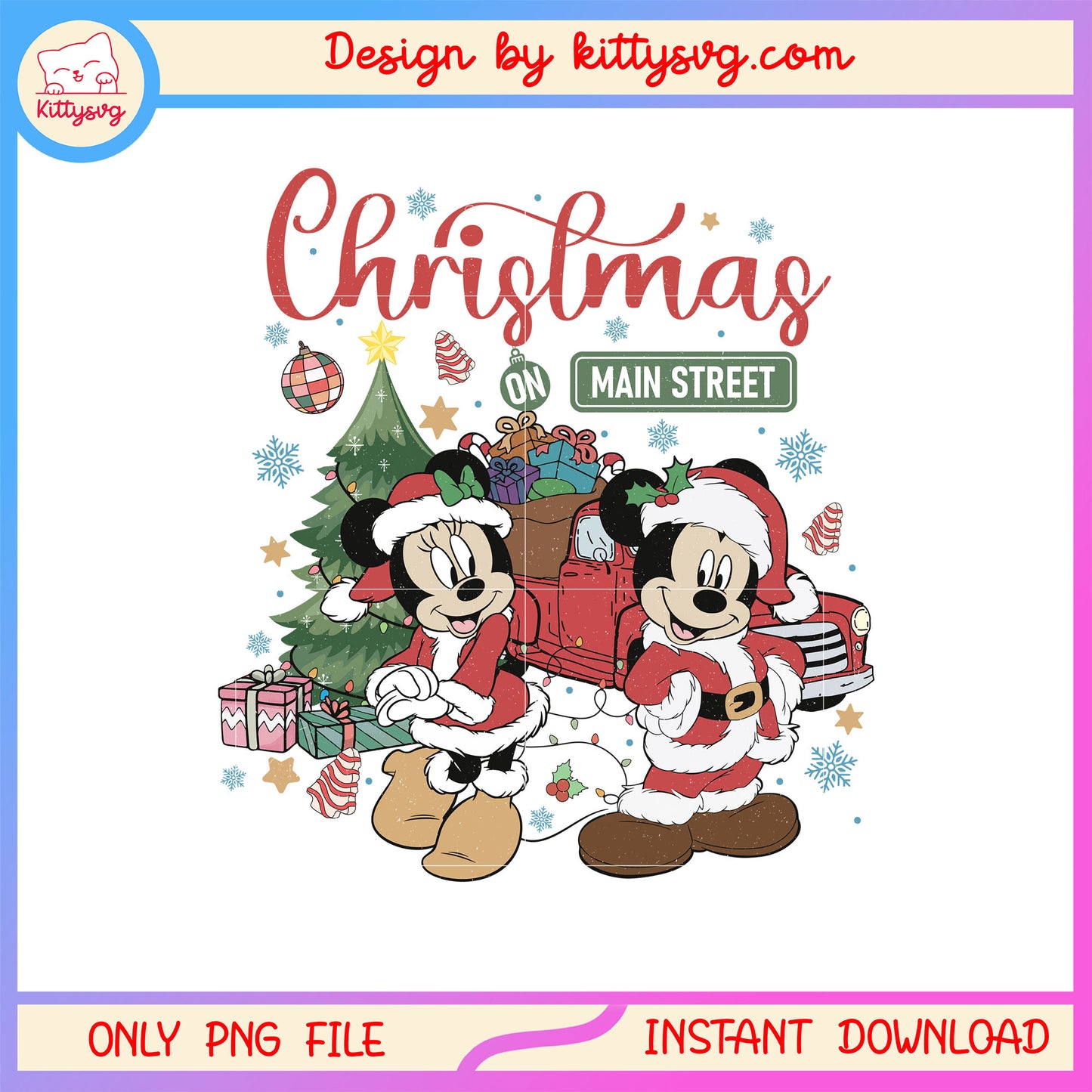 Christmas on main street minnie mickey mouse retro png, disney png