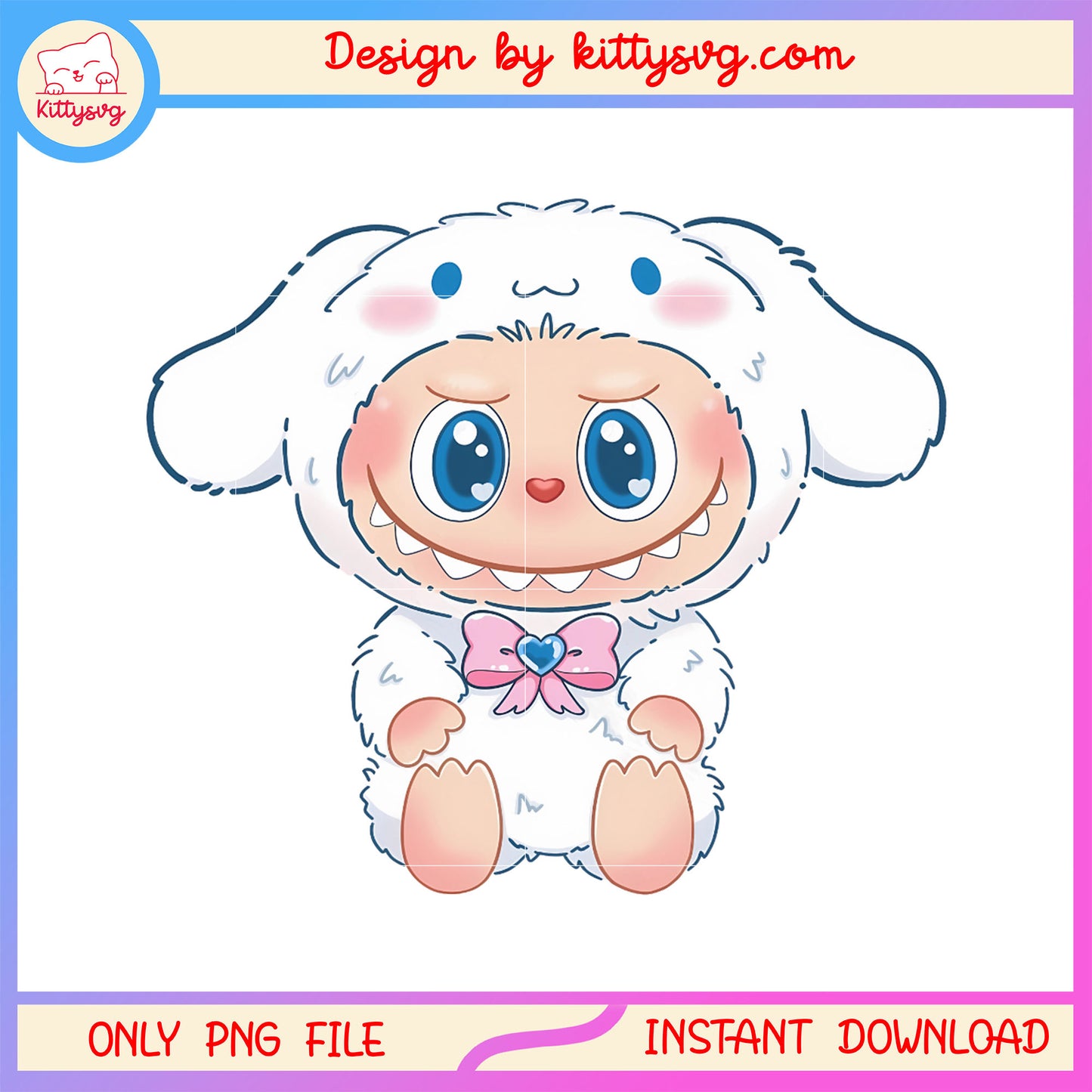 Cinnamoroll character labubu costume design png, labubu costume png