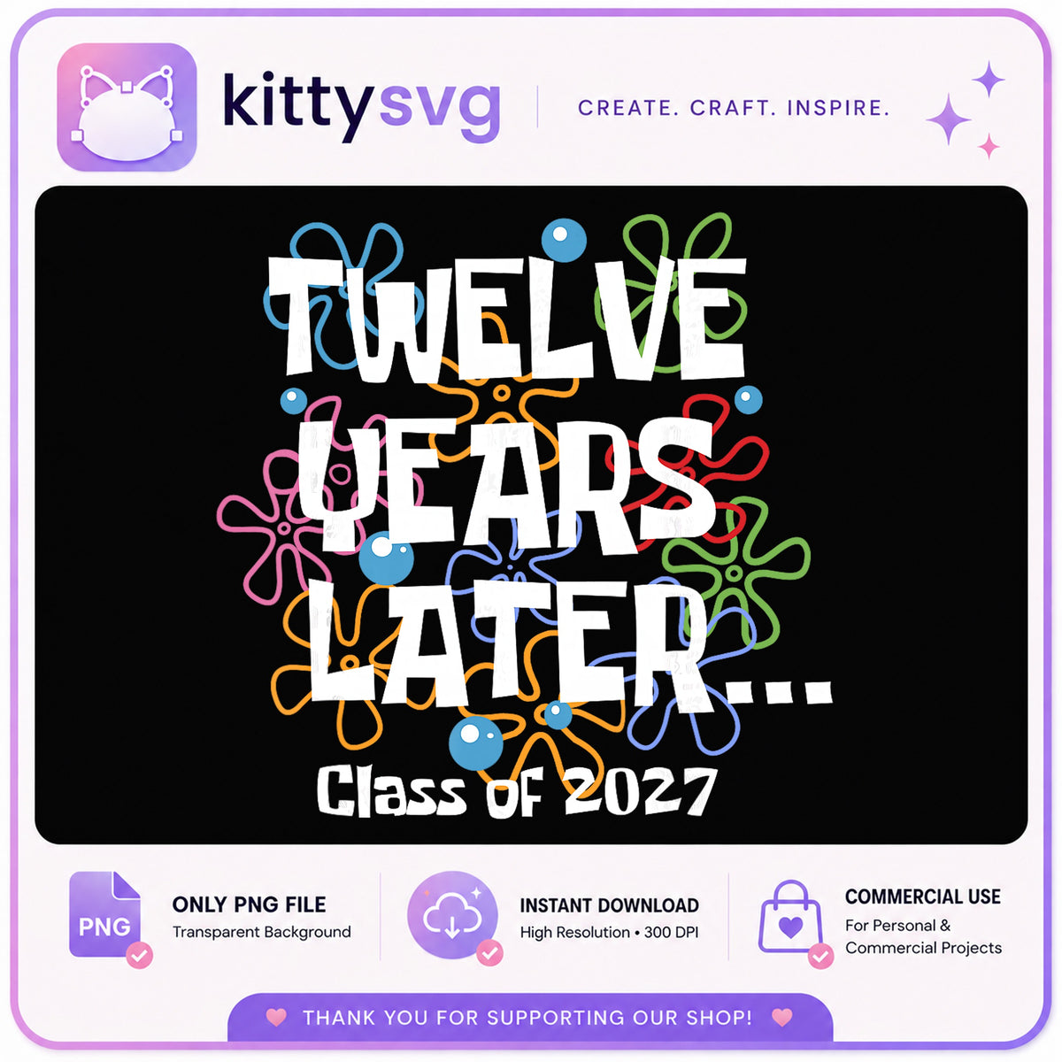Class Of 2027 Graduation PNG, Twelve Years Later, Senior 2027 PNG