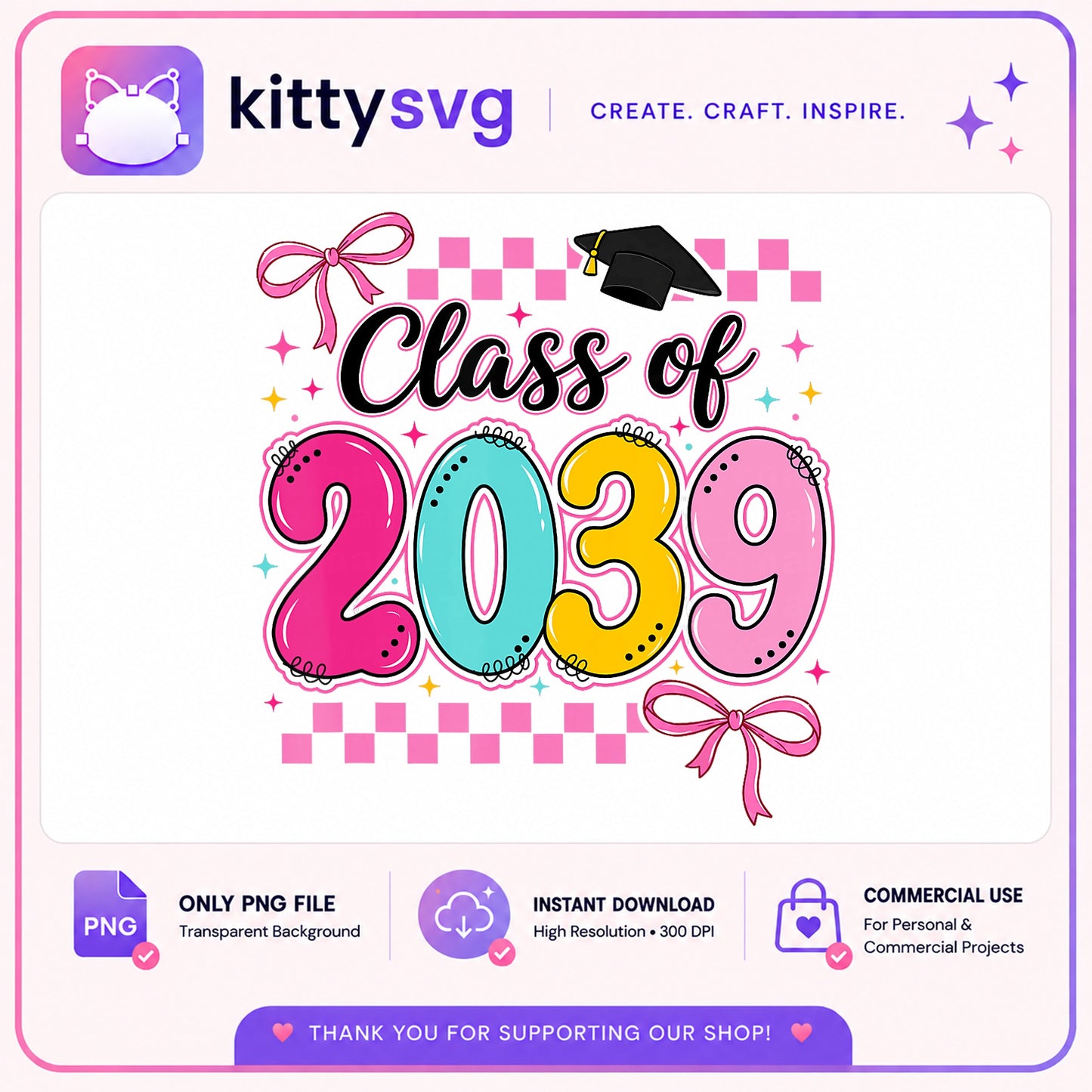 Class Of 2039 PNG, Graduation Sublimation PNG, Senior 2039 PNG