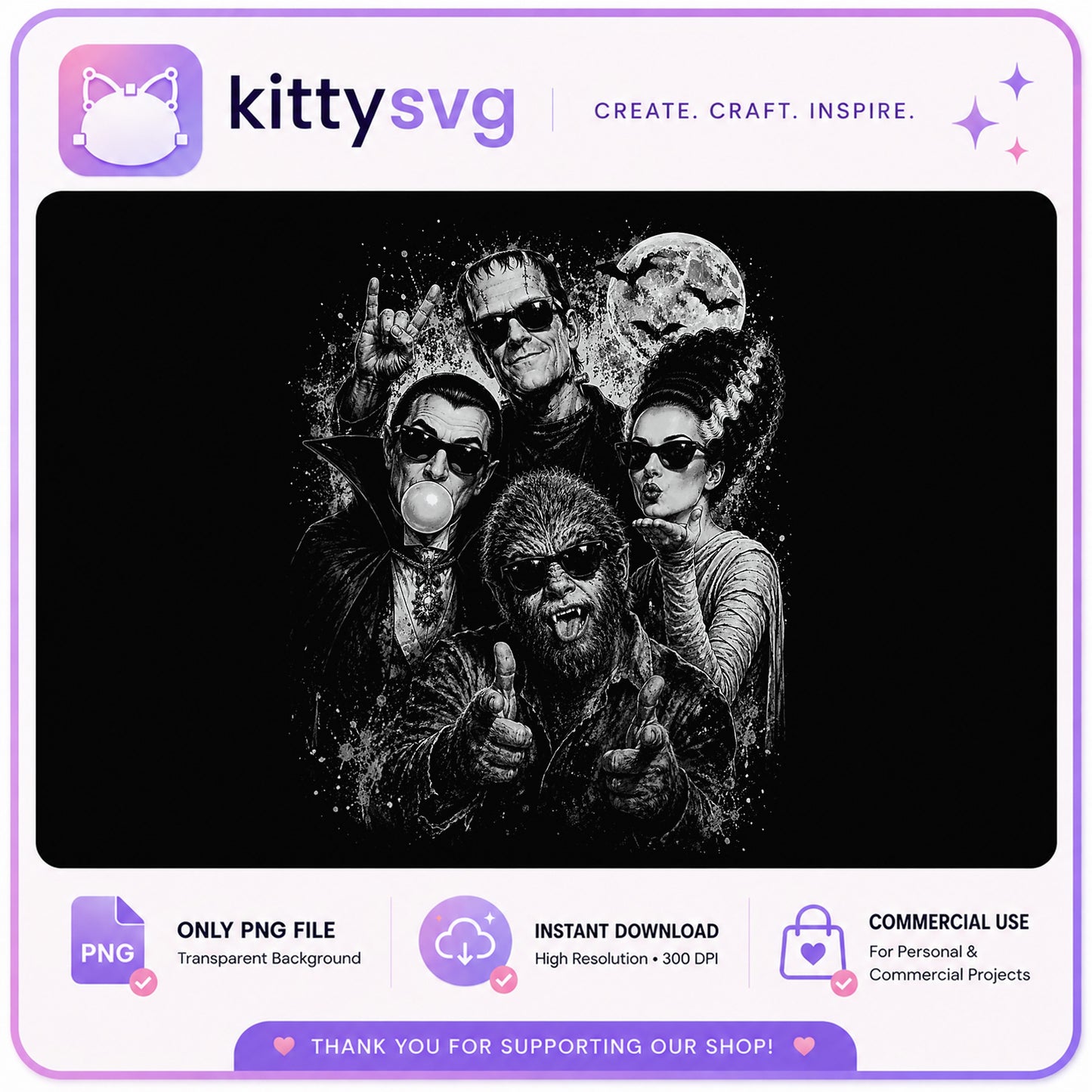 Classic Monsters Halloween PNG, Horror Squad PNG, Spooky PNG