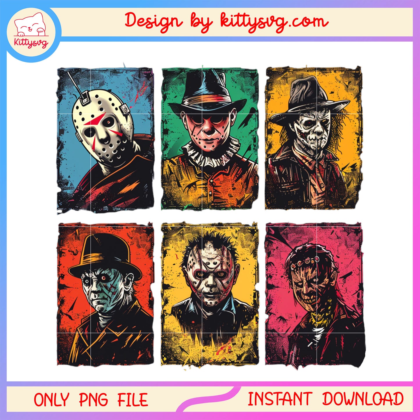 Collage picture horror characters design png, halloween character png