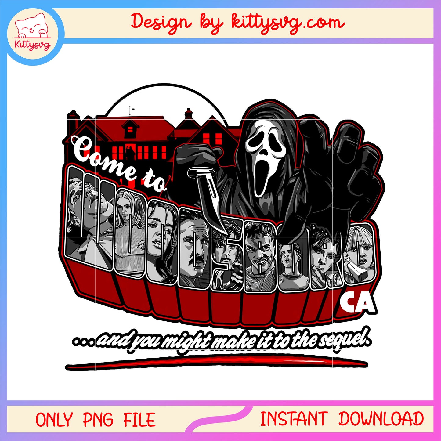 Come to woodsboro horror movie design png, ghostface scream png