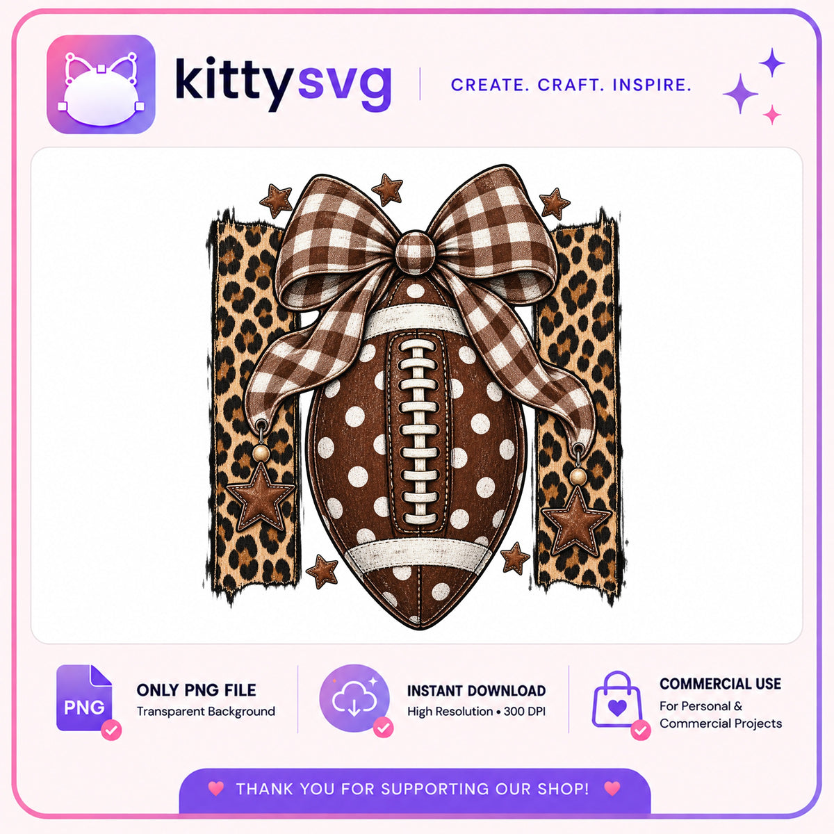 Coquette Football Leopard Print PNG, Bow Football PNG, Game Day PNG