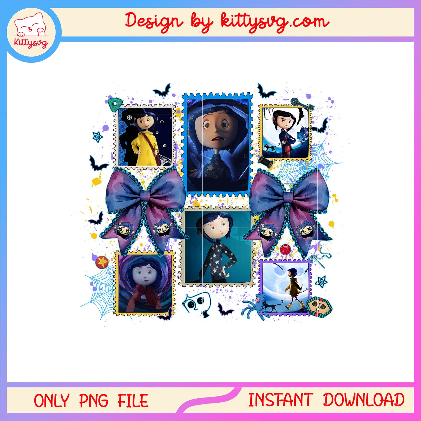 Coquette bow coraline character halloween png, coraline images png