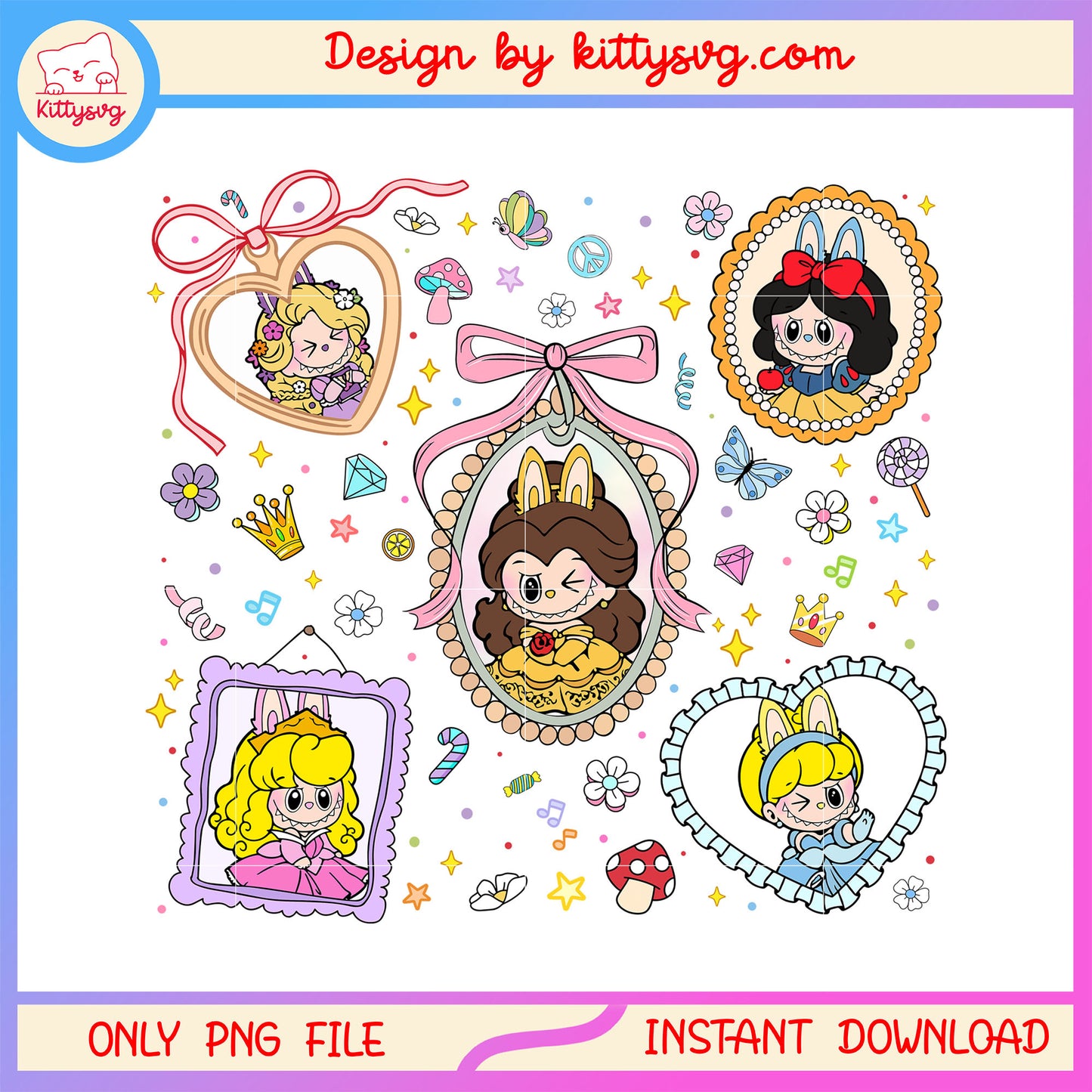 Coquette bow mirror disney princess labubu doll costume png, disney cartoon png