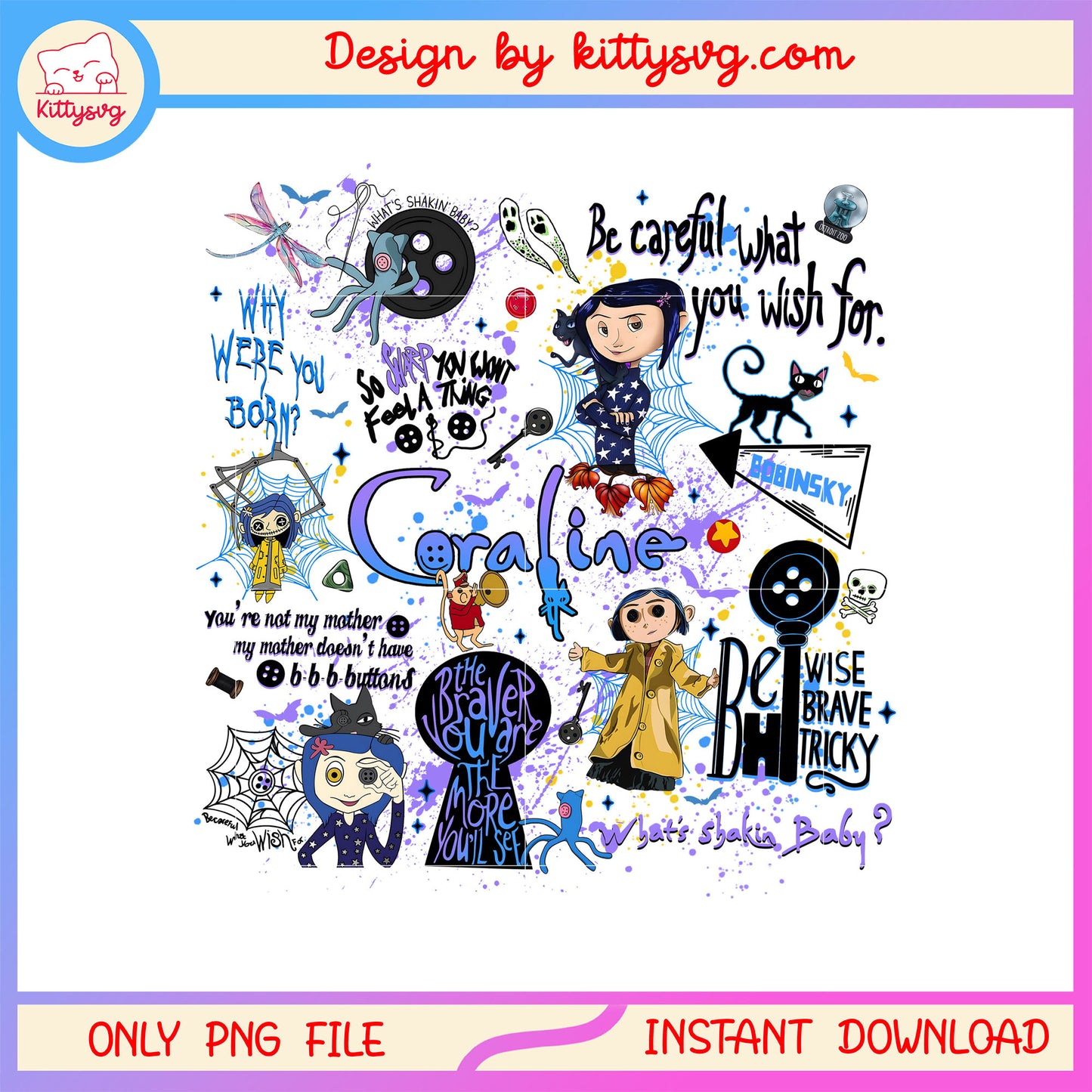 Coraline cartoon halloween quote clipart png, coraline anime png