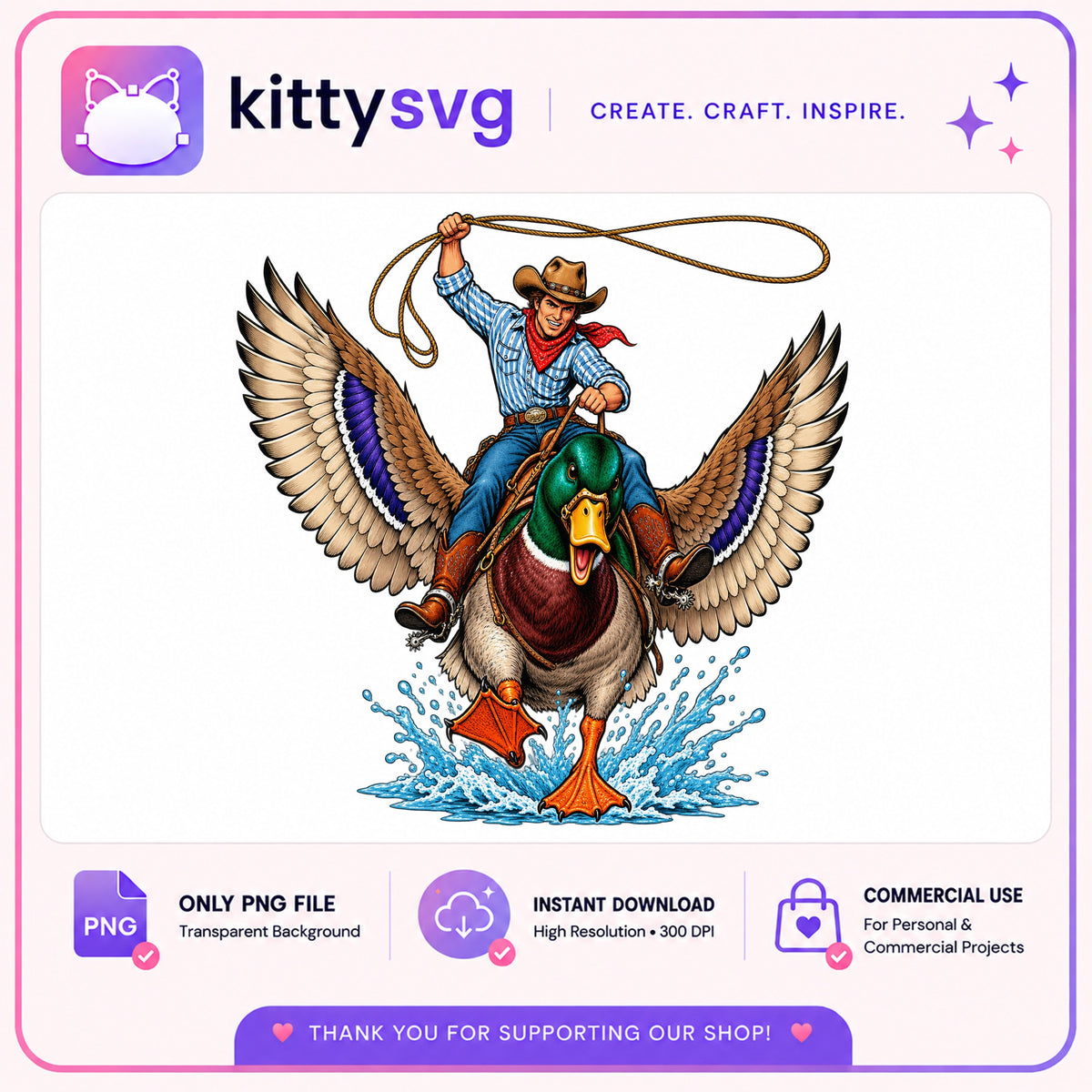 Cowboy Riding Duck PNG, Funny Duck Hunter PNG, Western PNG