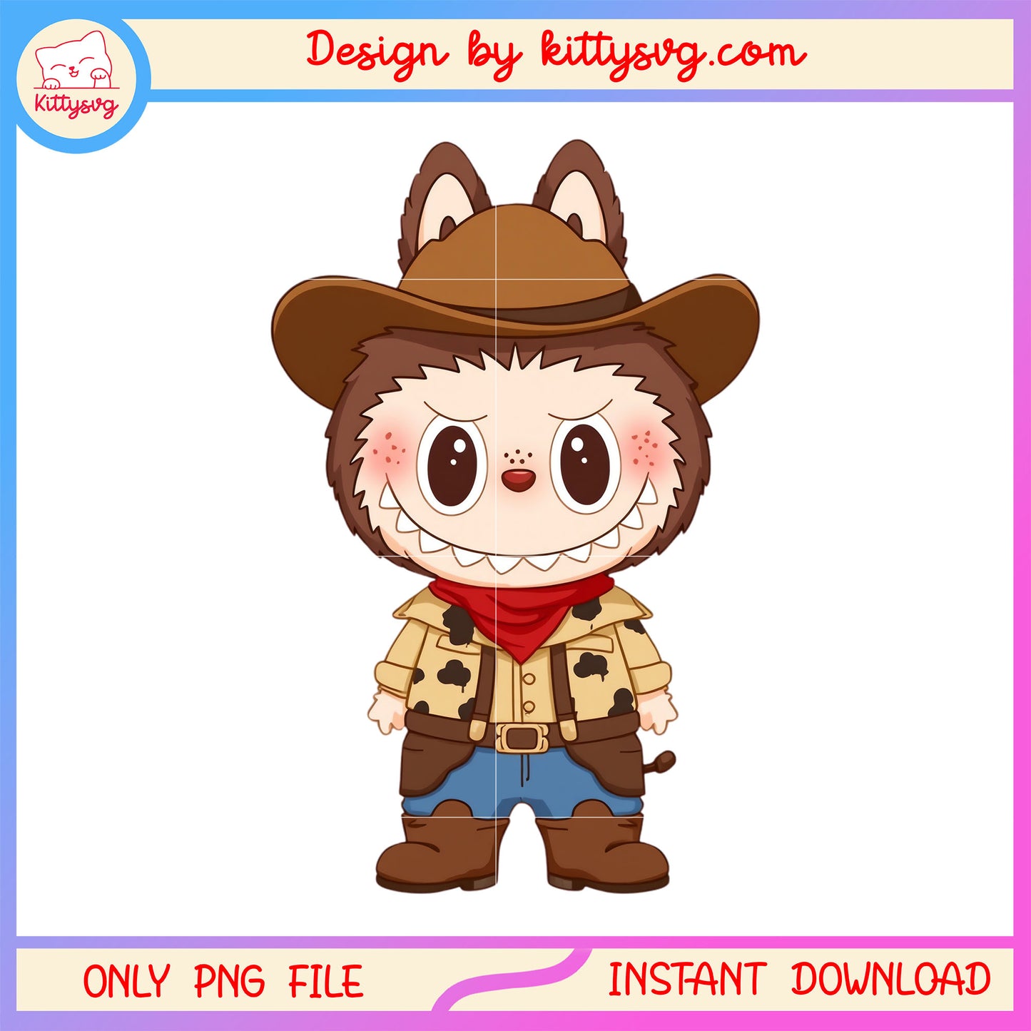 Cowboy labubu doll design png, labubu toy png, labubu png