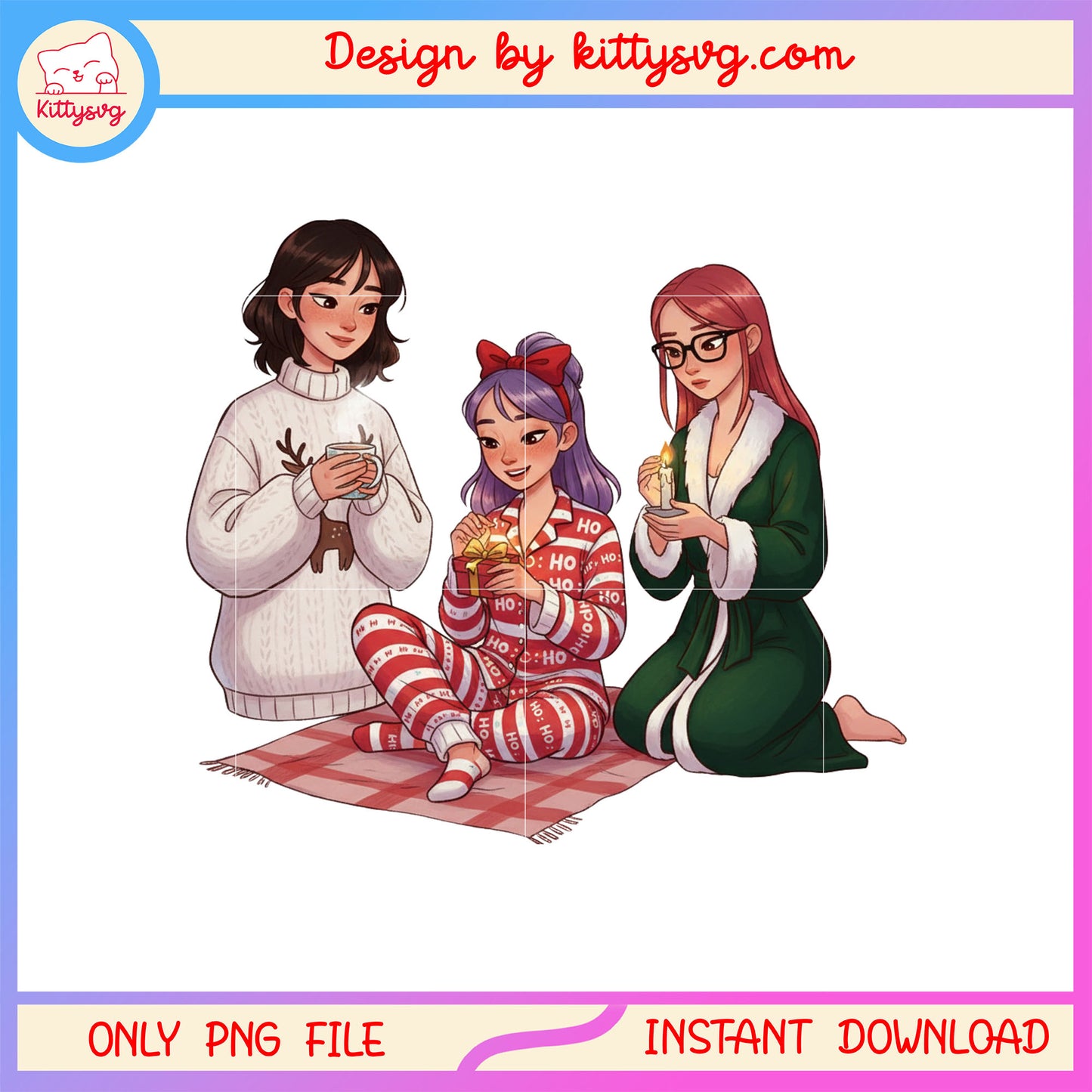 Cozy christmas huntrix girl group kpop png, merry x mas png