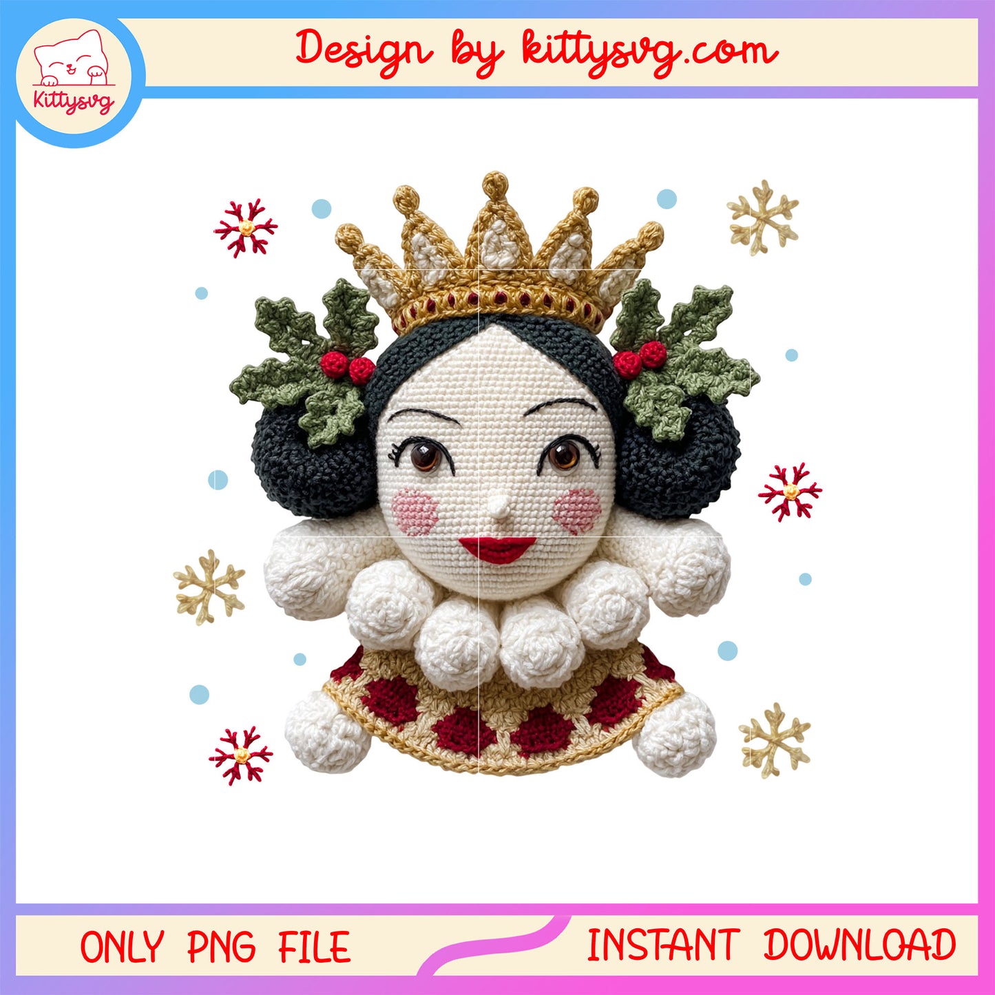 Crochet royal doll christmas png, christmas decoration ideas png
