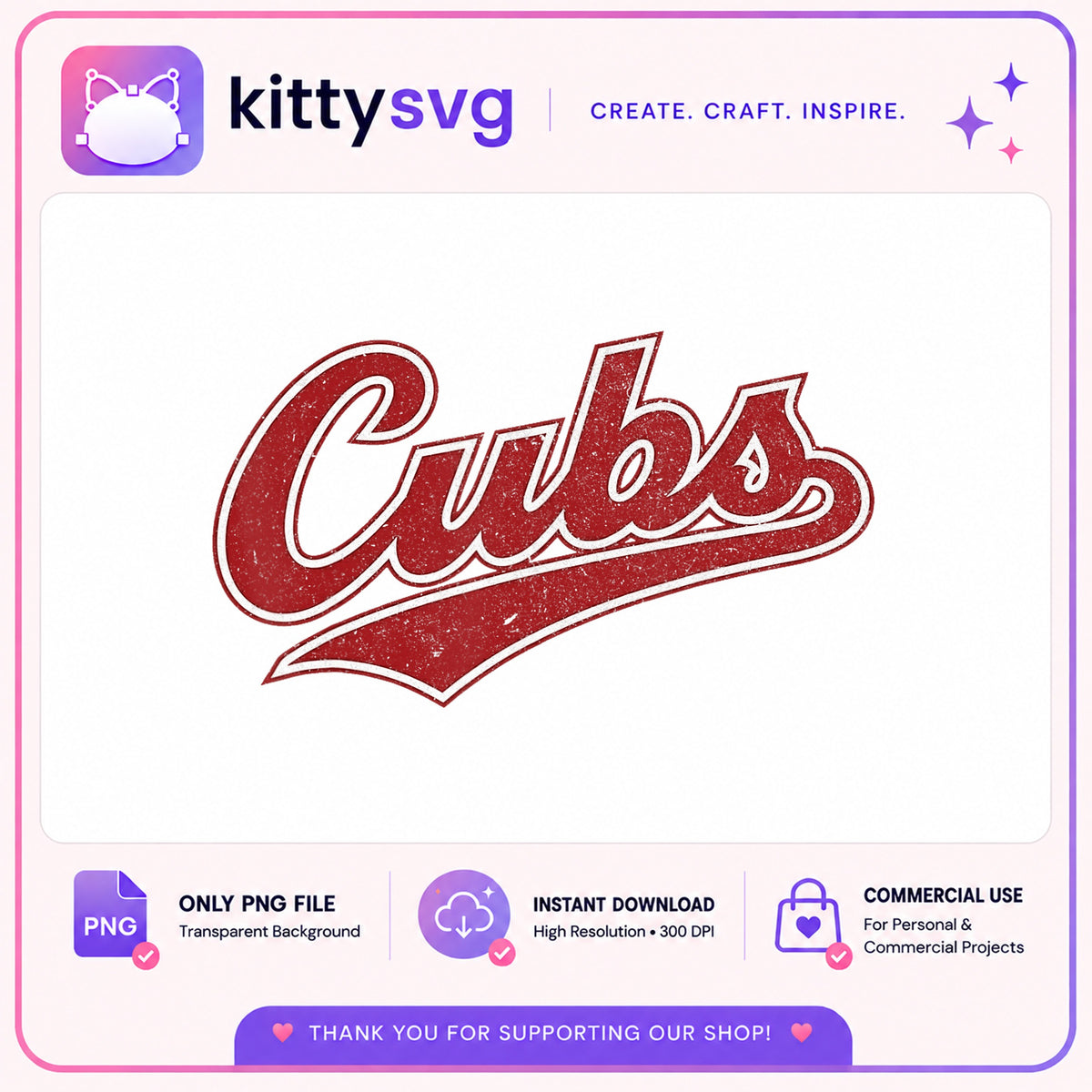 Cubs Baseball Retro PNG, Vintage Sports Team PNG, Grunge PNG