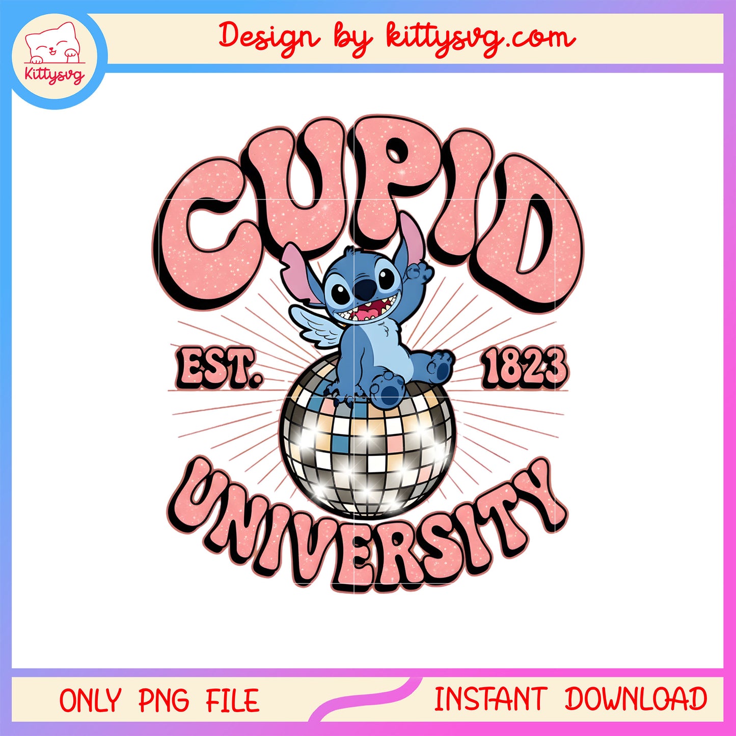 Cupid university stitch valentine png, stitch valentines day png
