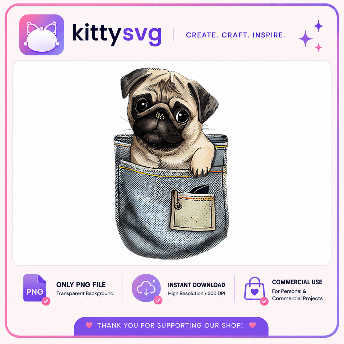 Cute Pug In Pocket PNG, Dog Pocket Clipart, Pug Dog PNG