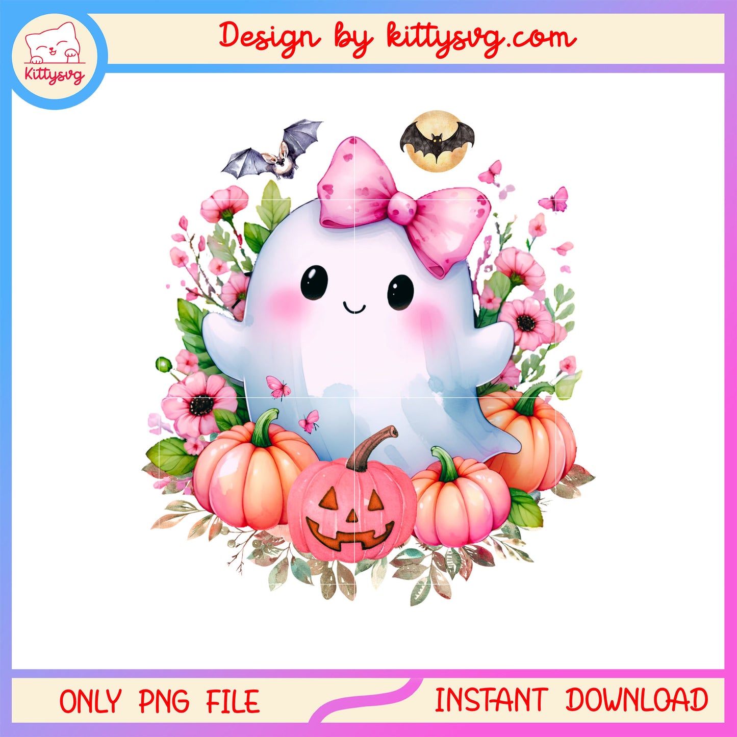 Cute boo coquette bow and pumpkin png, ghost halloween png