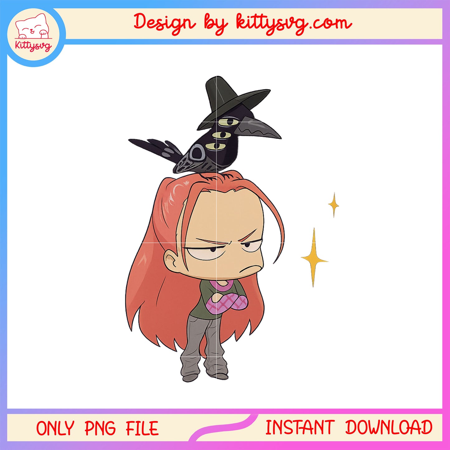 Cute chibi mira and crow design png, mira character png, huntrix mira png