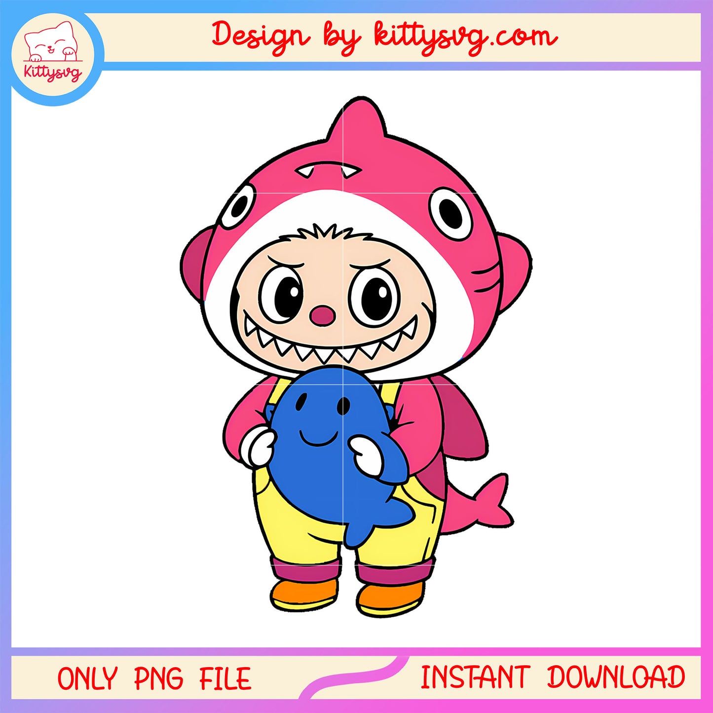 Cute doll labubu cosplay shark design png, labubu pink color png