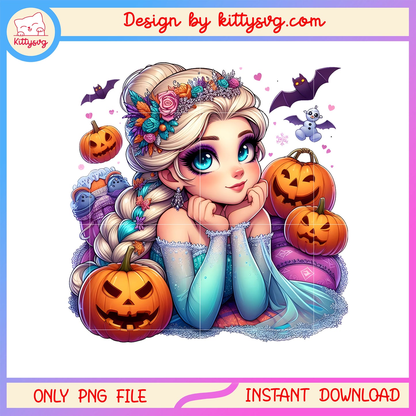 Cute elsa halloween pumpkin design png, halloween elsa png