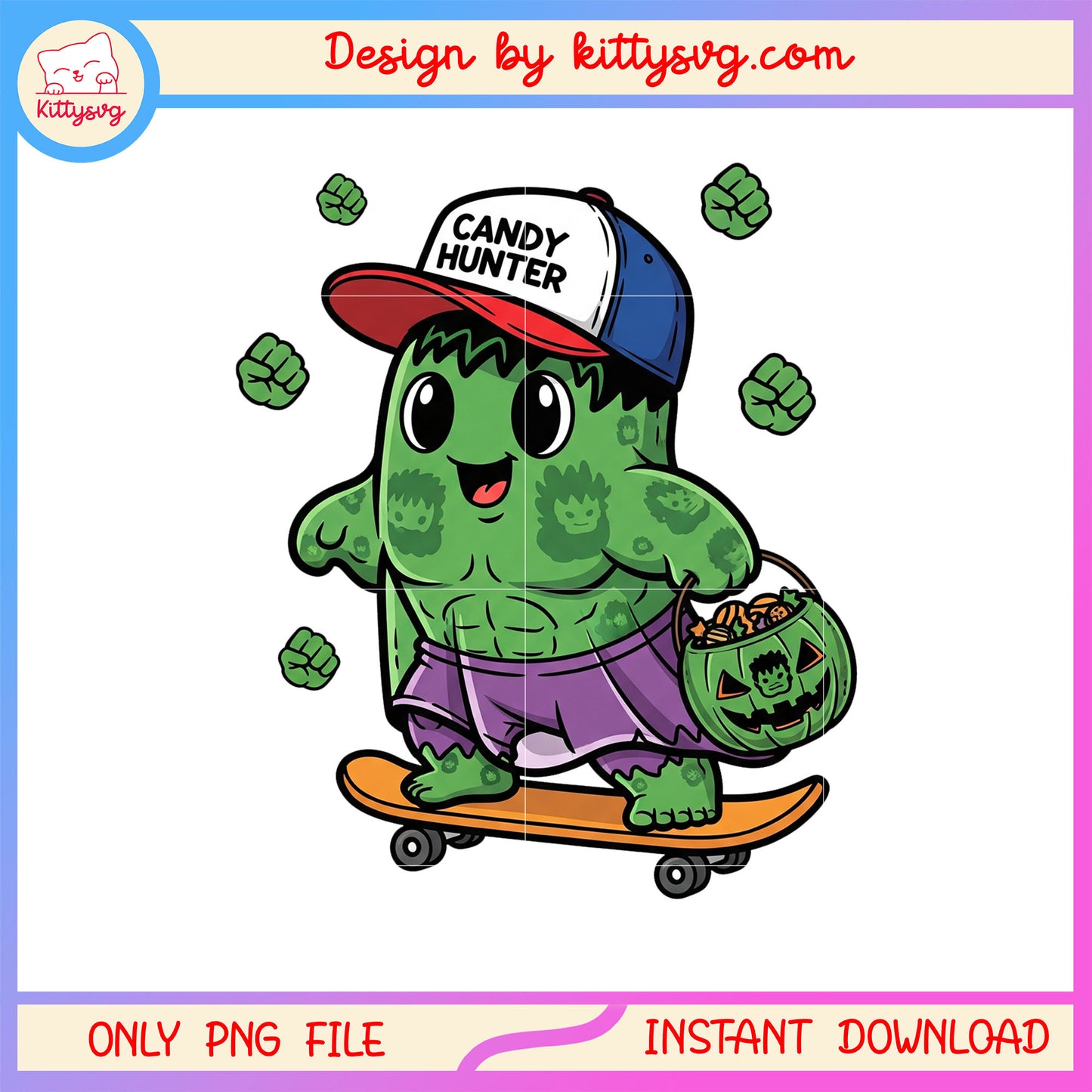 Cute hulk skateboarding halloween candy png, hulk halloween png
