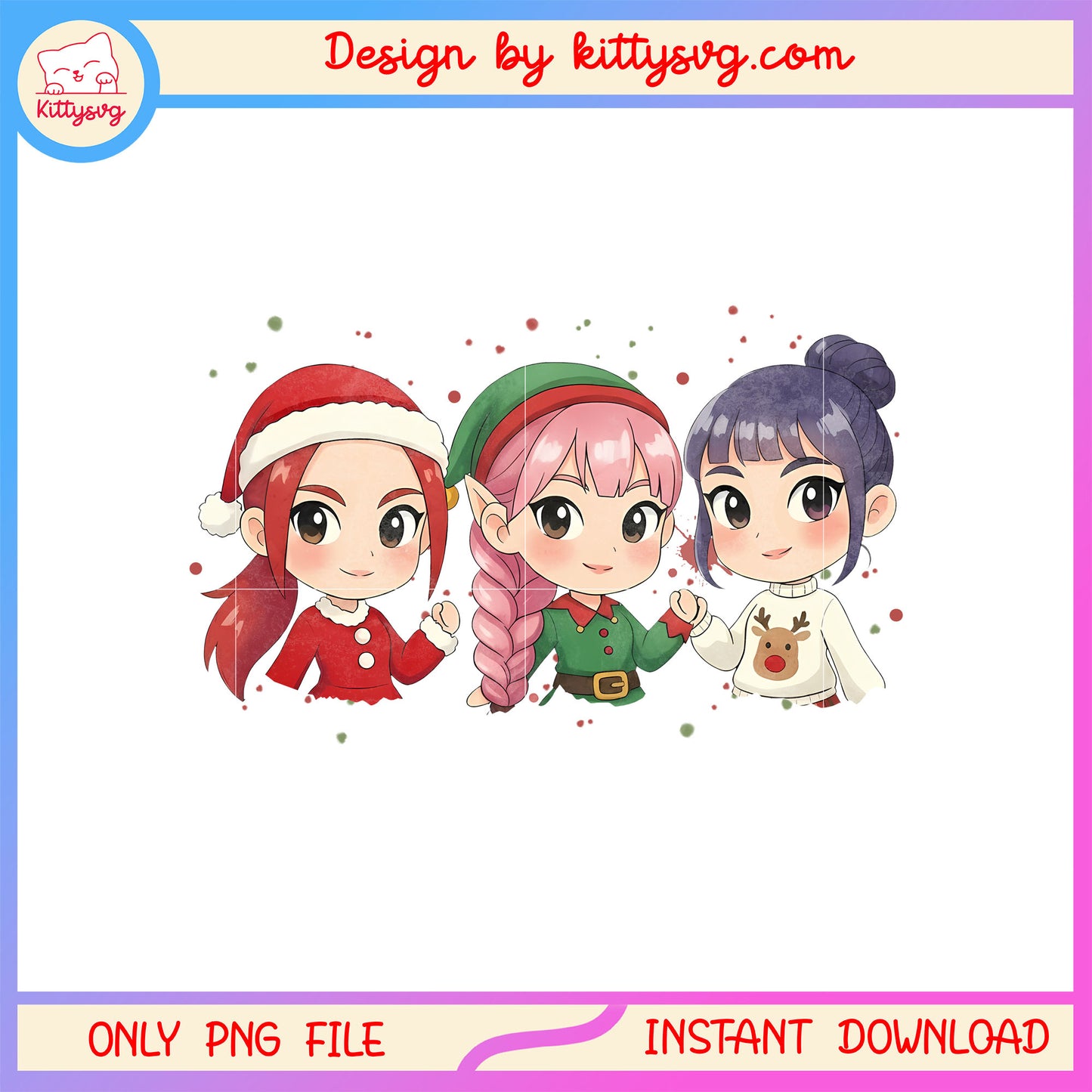 Cute huntrix face christmas kpop design png, x mas movies png