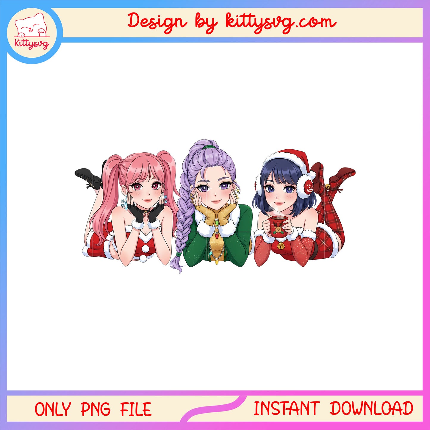 Cute huntrix girls kpop christmas png, xmas or x'mas png