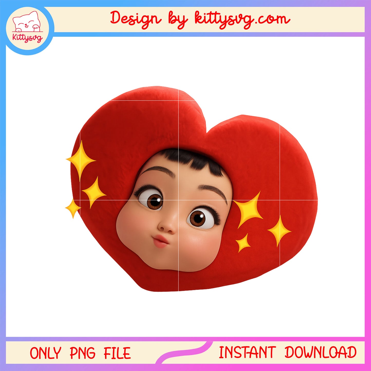 Cute zoey face on heart shape design png, demon hunters merch png