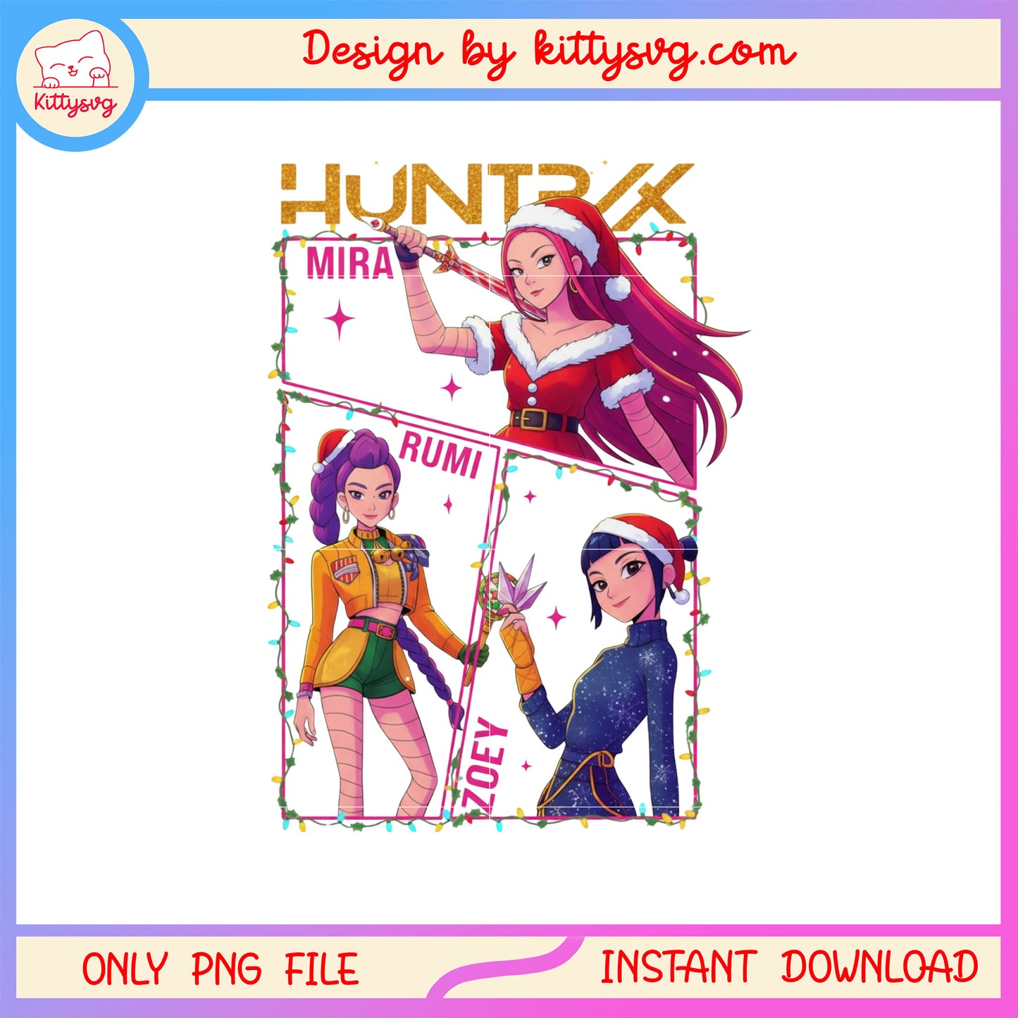 Demon hunters huntrix kpop characters xmas png, huntrix concert png