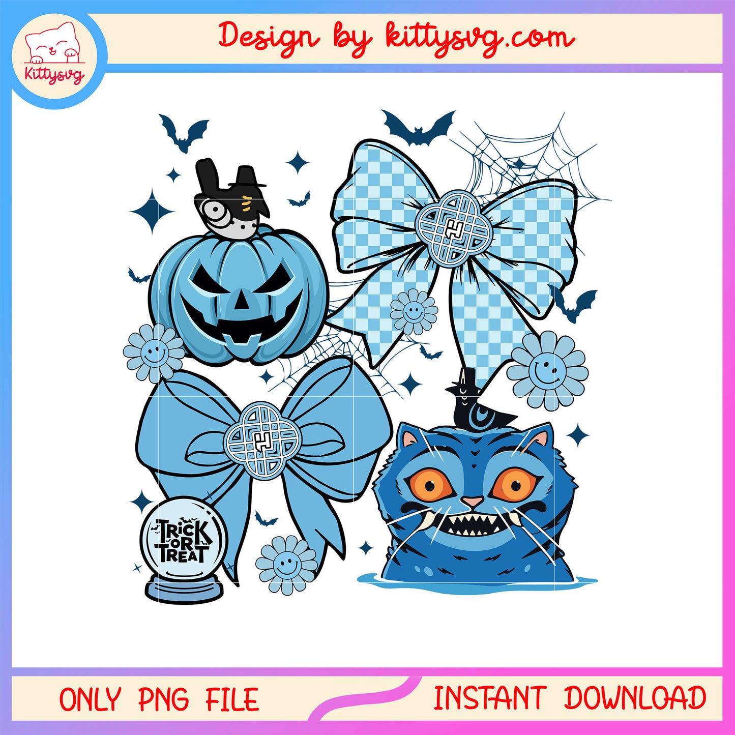 Derpy tiger and vintage bow halloween png, pumpkin png