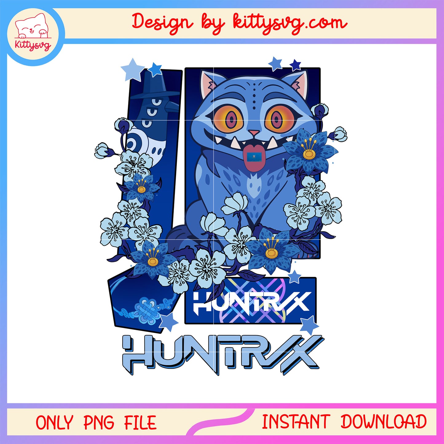 Derpy tiger flower huntrix design png, kpop blue tiger png