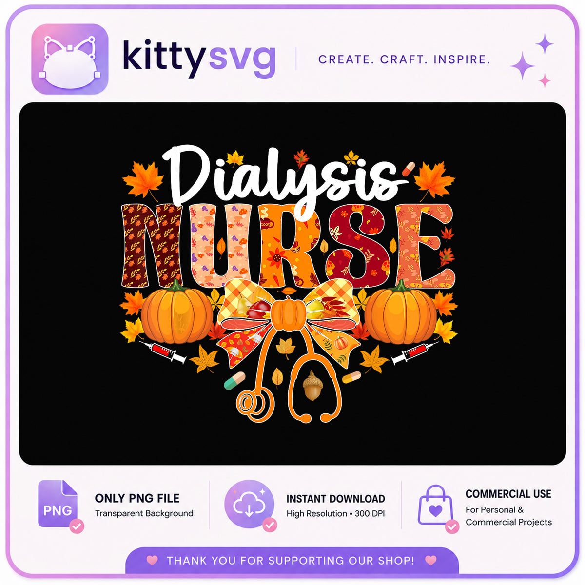 Dialysis Nurse Fall PNG, Thanksgiving Nurse PNG, Autumn PNG