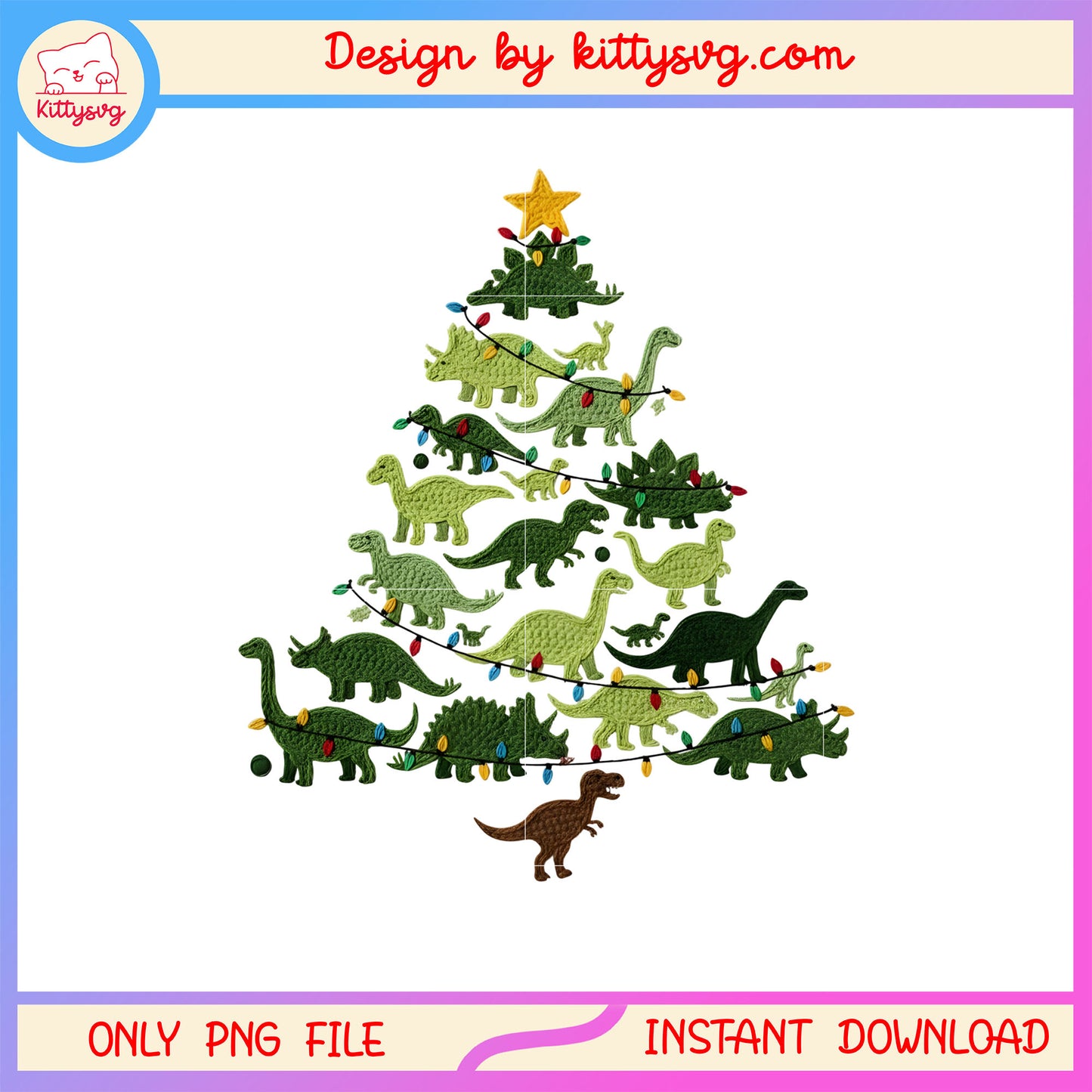 Dinosuars christmas tree lights patchwork png, christmas art png