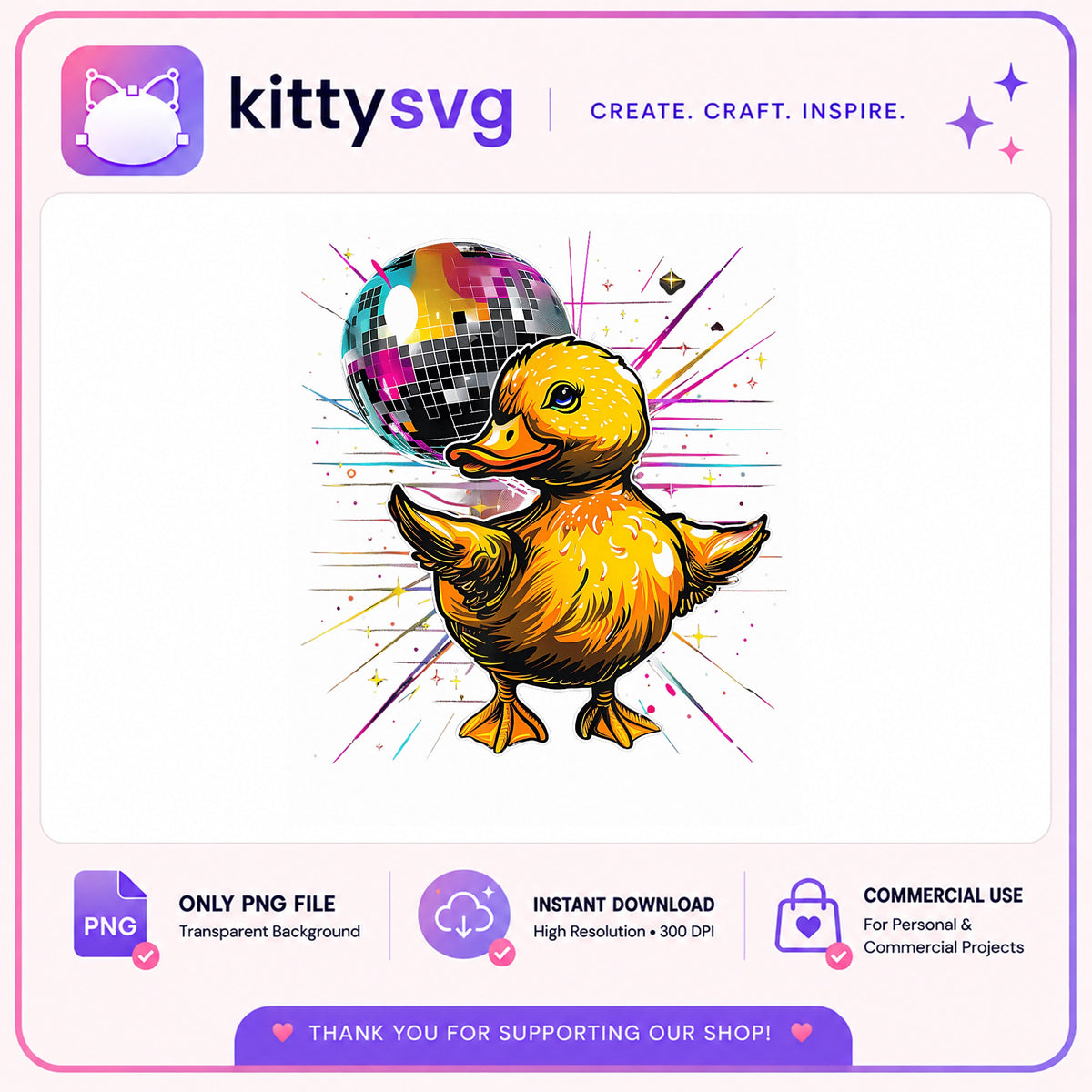 Disco Duck PNG, Cute Duck Disco Ball, Funny Duck PNG