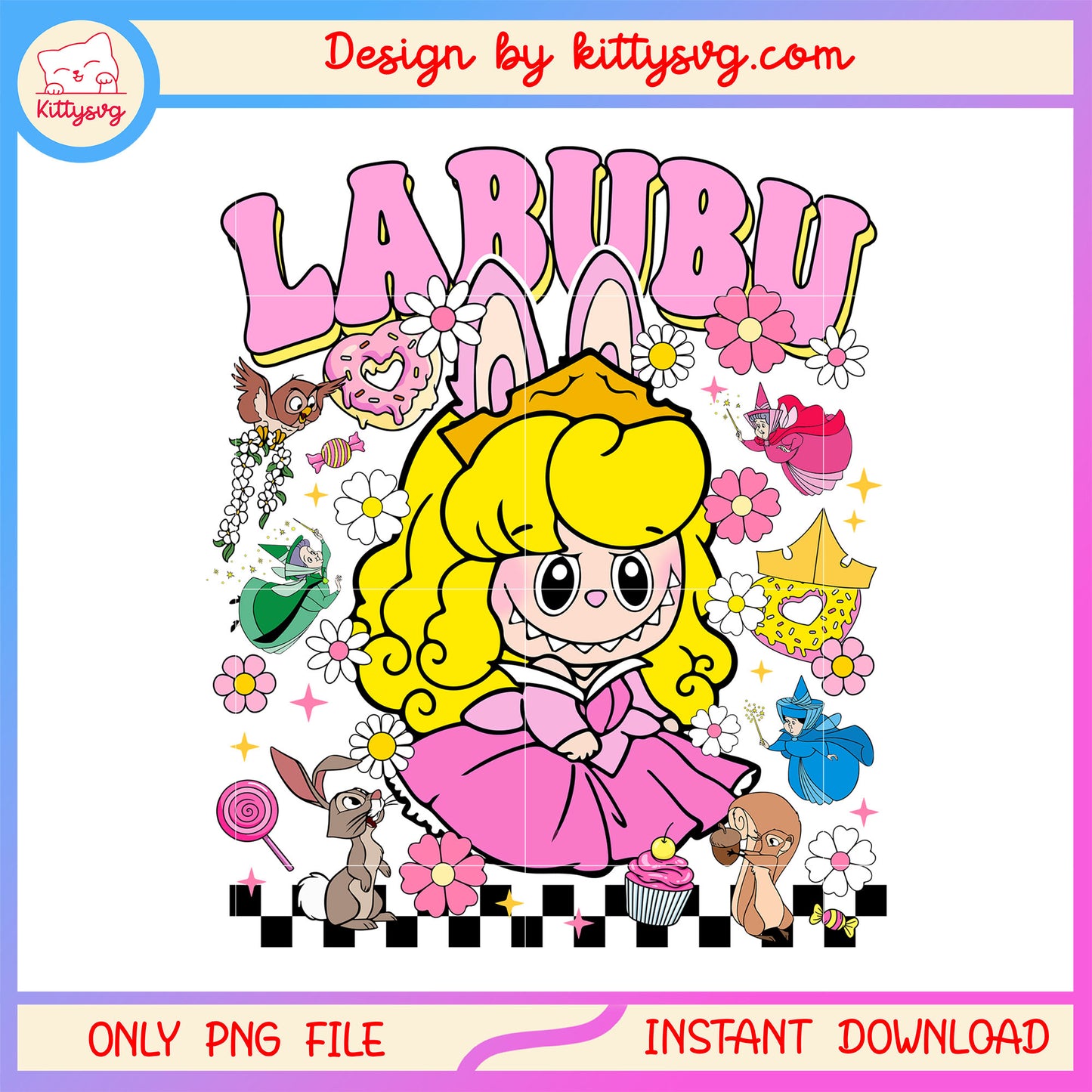 Disney aurora princess labubu doll costume design png, little briar rose png